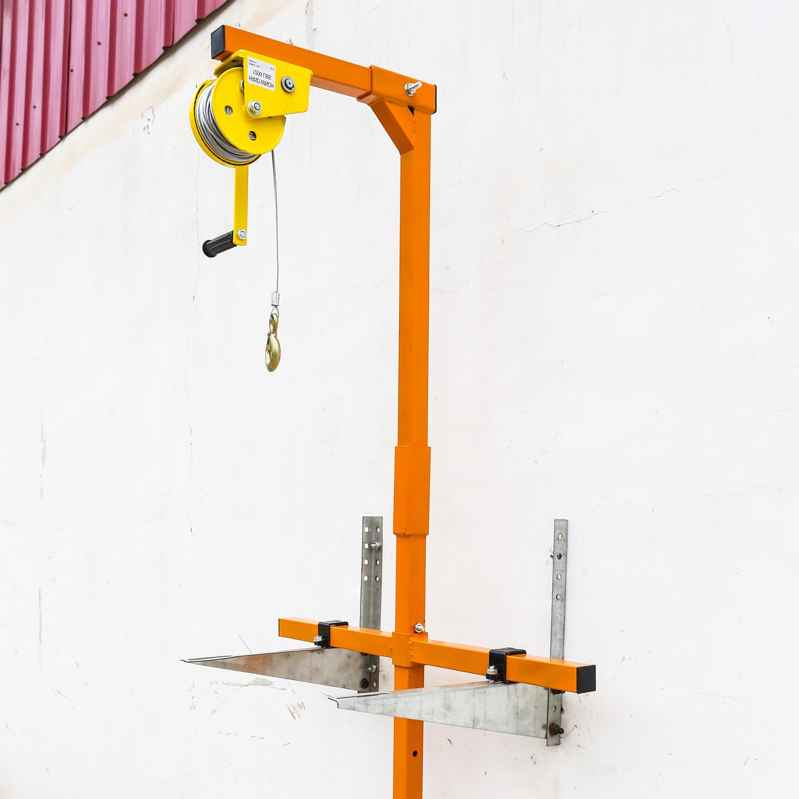 50FT Heavy Duty Air Conditioner Lifting Crane - 400lbs Capacity Manual Hand Winch with Adjustable Bracket for Outdoor AC Unit Installation | Perfect for HVAC Technicians & DIY Home Improvement Projects