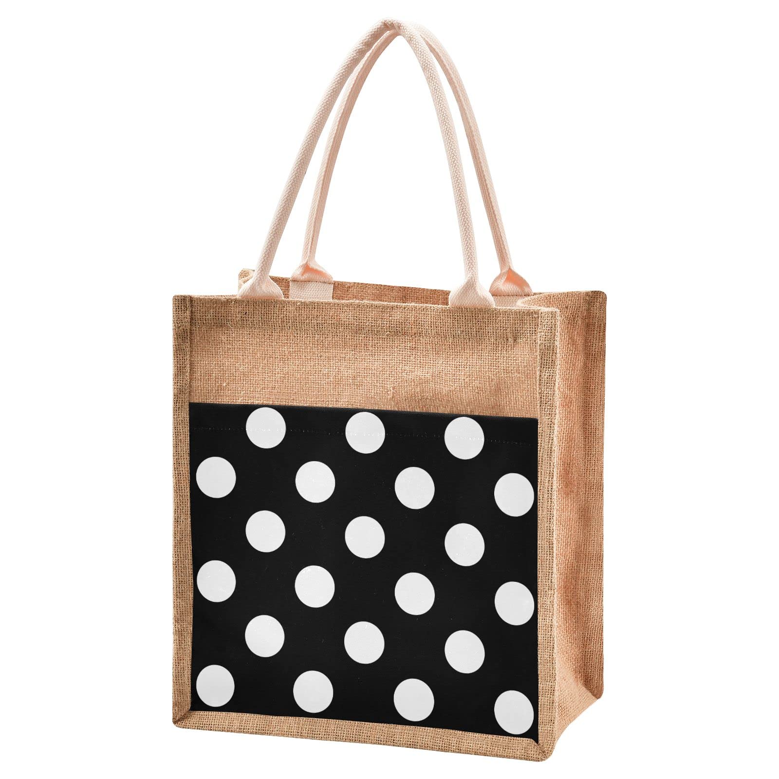Polka Dot Jute Tote Bag - Waterproof Grocery & Beach Bag for Shopping
