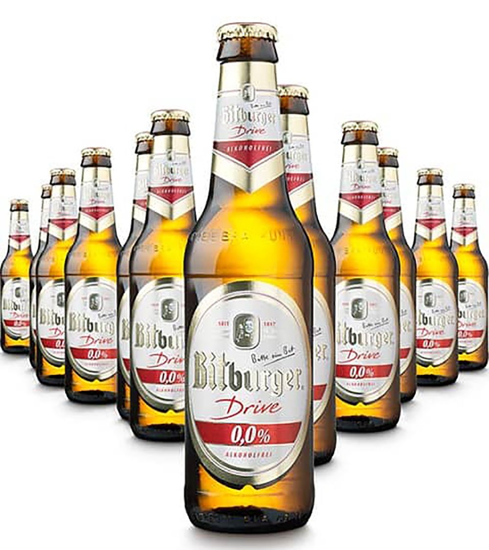 Bitburger Drive Zero Non-Alcoholic Malt Beer - 24 Pack of 11.2 fl oz Glass Bottles | Alcohol-Free German Lager | Perfect for Parties, BBQs & Healthy Lifestyle | Great Gift for Beer Lovers