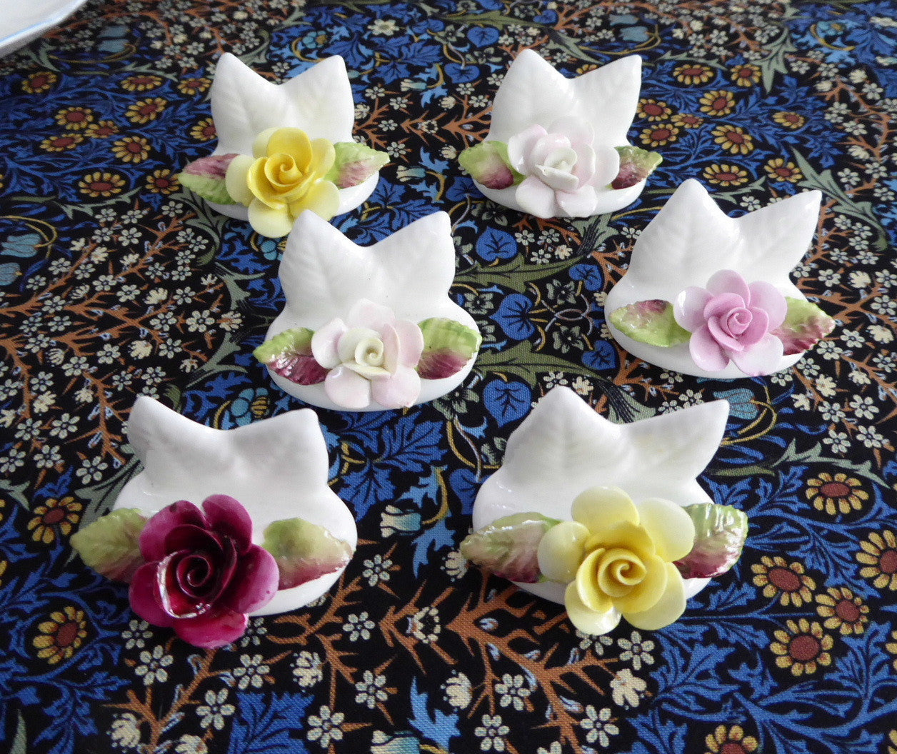 Vintage Coalport Bone China Rose Place Card Holders - Set of 6 Handmade 1950s Table Decorations for Weddings, Dinner Parties & Formal Events