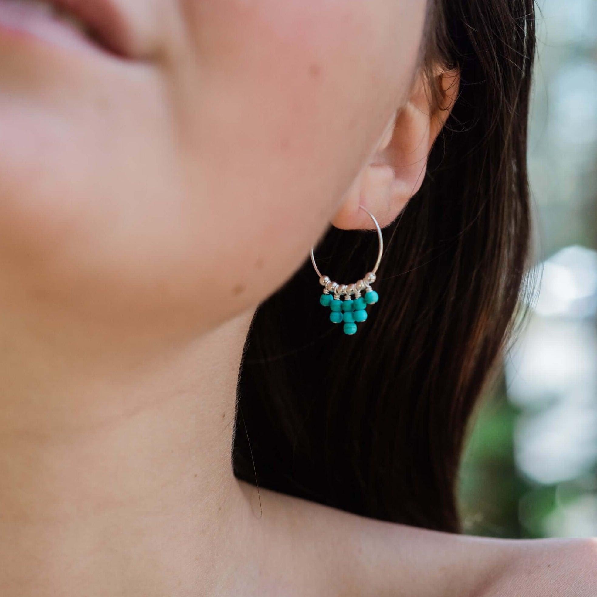 Turquoise Statement Hoop Earrings for Women - Large Boho Chic Dangle Earrings - Handmade Jewelry for Parties, Weddings & Everyday Wear