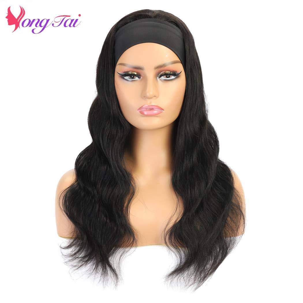 150% Density Glueless Human Hair Scarf Wig - Body Wave Headband Wig with Pre-Attached Scarf | No Lace Wear & Go Wig for Women | 22 Inch Natural Color | Perfect for Daily Wear, Parties & Protective Styling