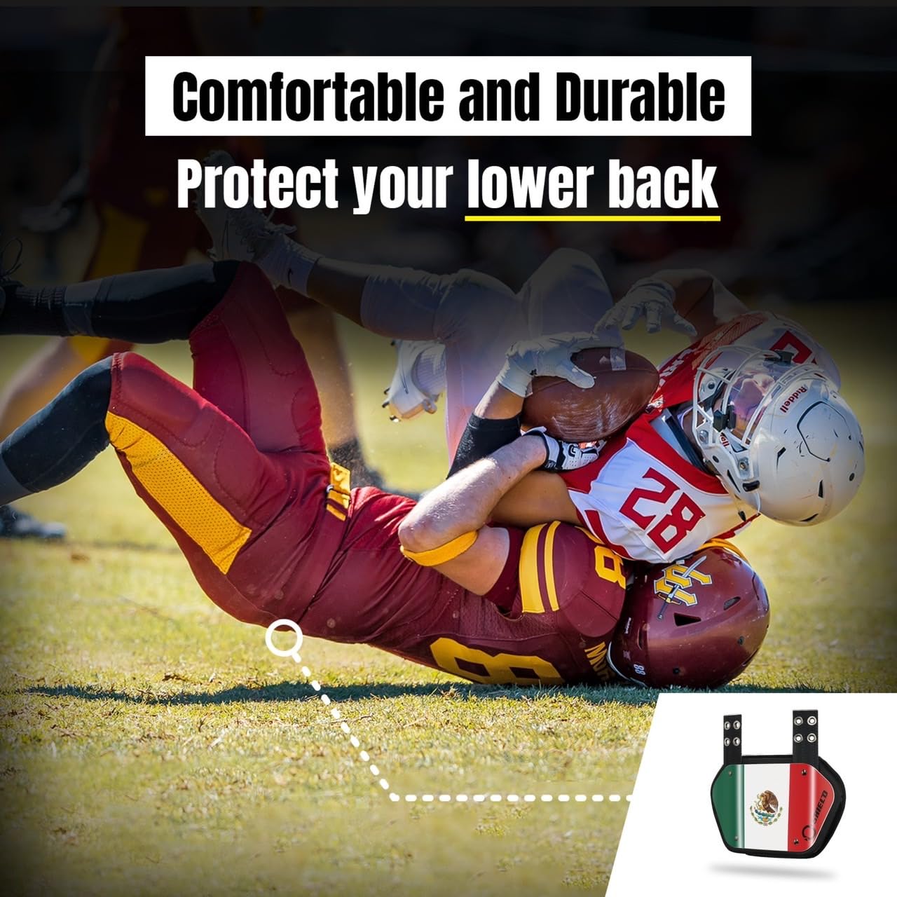 O Shield Mexican Flag Football Back Plate - Lower Back Pads for Football Players & Rear Protector (Youth Fit) - Protective Gear for Flag Football Games & Practice