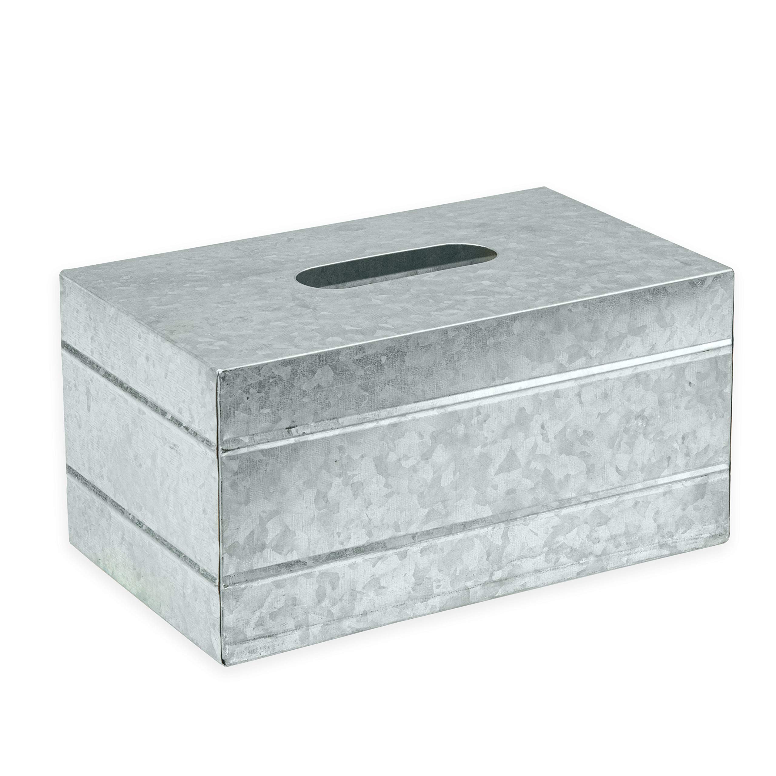 Rustic Galvanized Metal Tissue Box Cover - Decorative Rectangular Tissue Holder for Home, Office & Bathroom | Ilyapa Tissue Box Organizer for Living Room, Bedroom & Guest Room