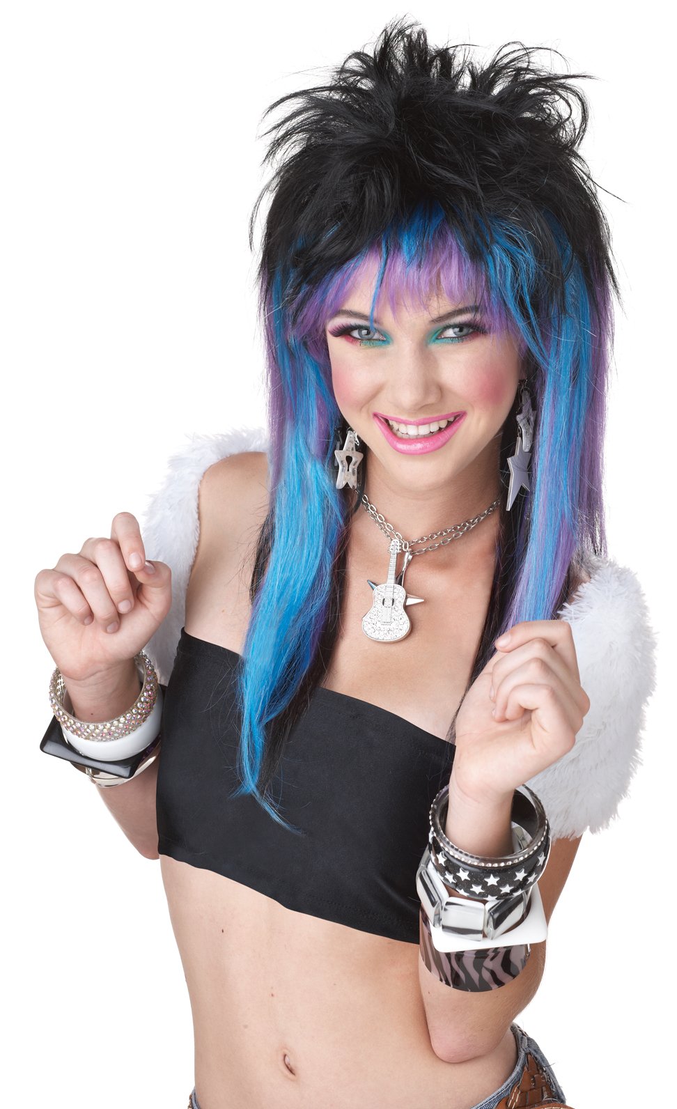 California Costumes Blue Purple Rave Candy Wig - Long Curly Synthetic Party Wig for Women, Cosplay, Halloween & Costume Events - Perfect for Raves, Festivals, and Themed Parties