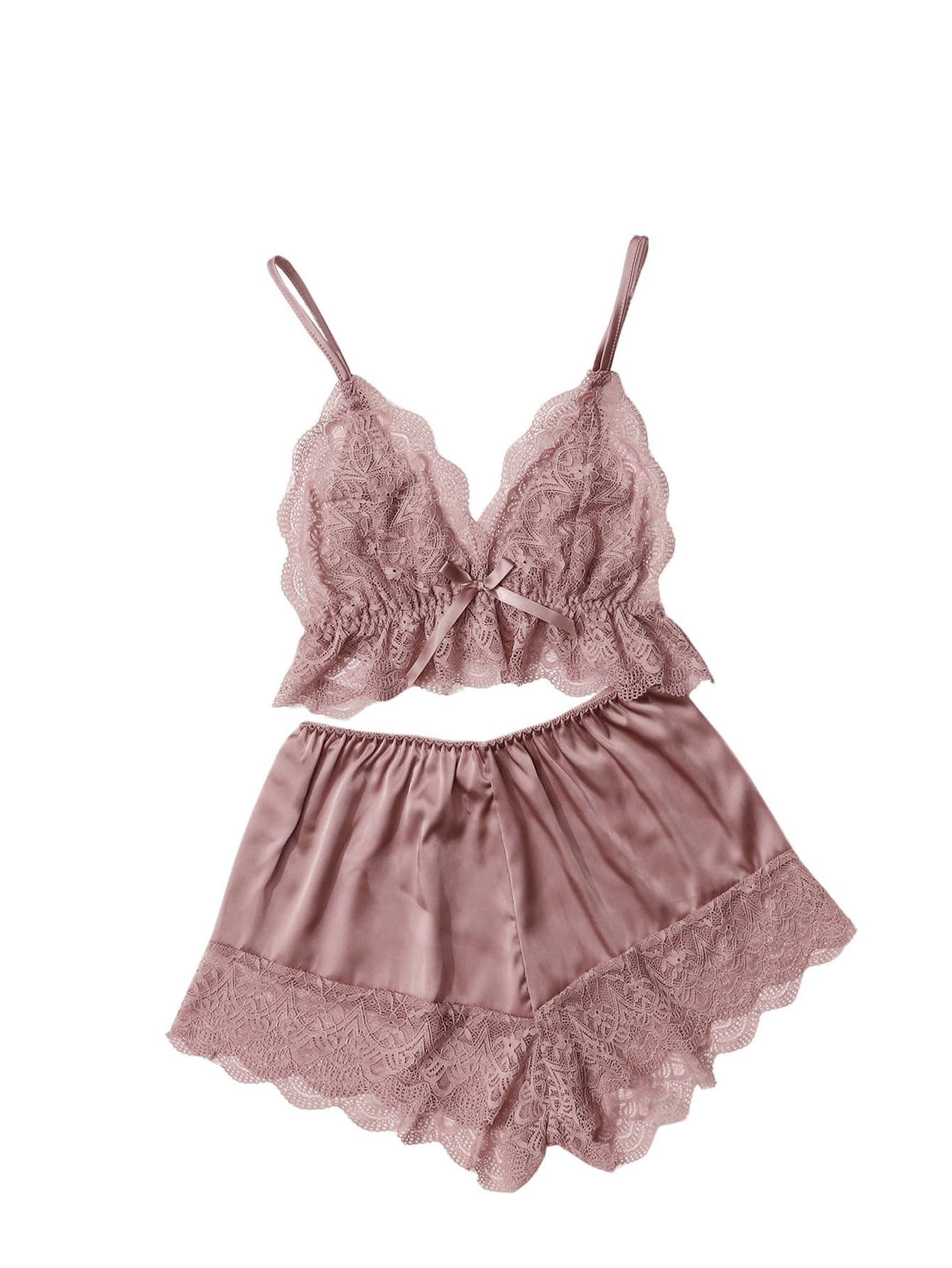 SOLY HUX Women's Lace Pajama Set - Sleepwear & Lounge Wear for Home Comfort