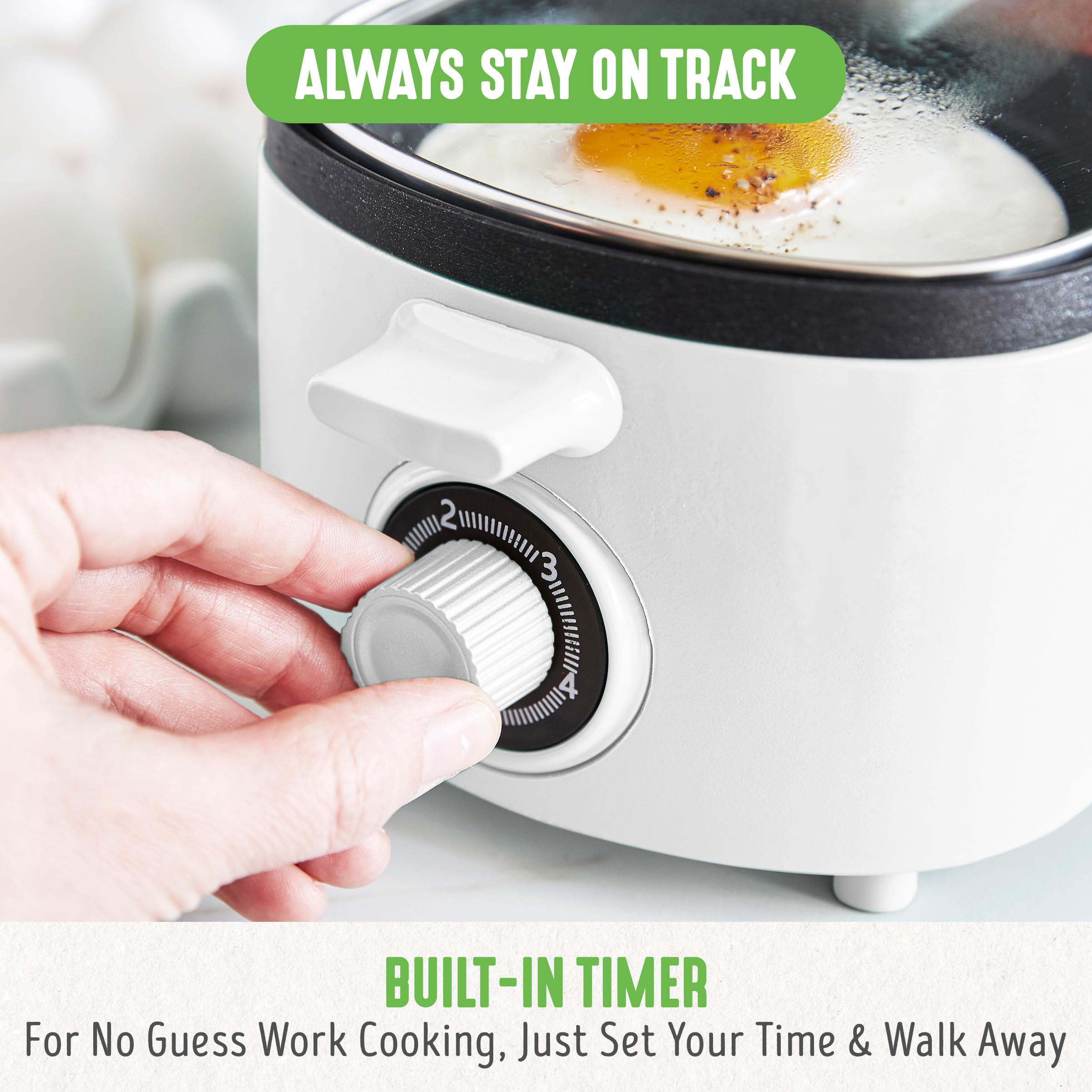 GreenLife 3-in-1 Breakfast Maker Station - Healthy Ceramic Nonstick Dual Griddles for Eggs, Meat, Sausage, Bacon & Pancakes - 2 Slice Toaster with Timer - Perfect for Quick Breakfast, Camping & Small Kitchens - White