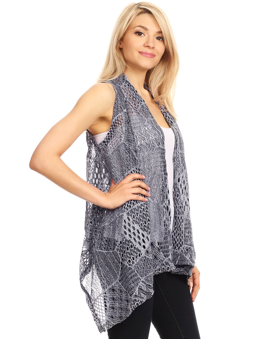 Anna-Kaci Women's Sleeveless Open Front Crochet Shawl Cardigan - Lightweight Beach Cover Up for Bikini, Swimwear & Summer Outfits - Perfect for Poolside, Vacation & Boho Fashion