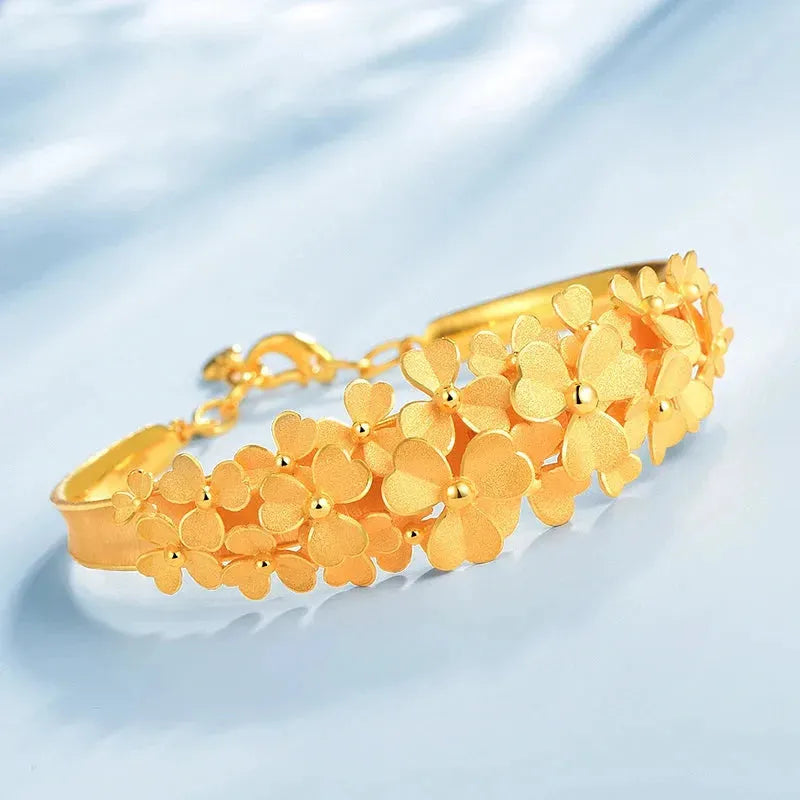 24K Pure Gold Bracelet for Women - 999 Solid Gold Bangle with Floral Design, Classic & Romantic Jewelry Gift (2023 New Arrival) - Perfect for Weddings, Anniversaries & Special Occasions