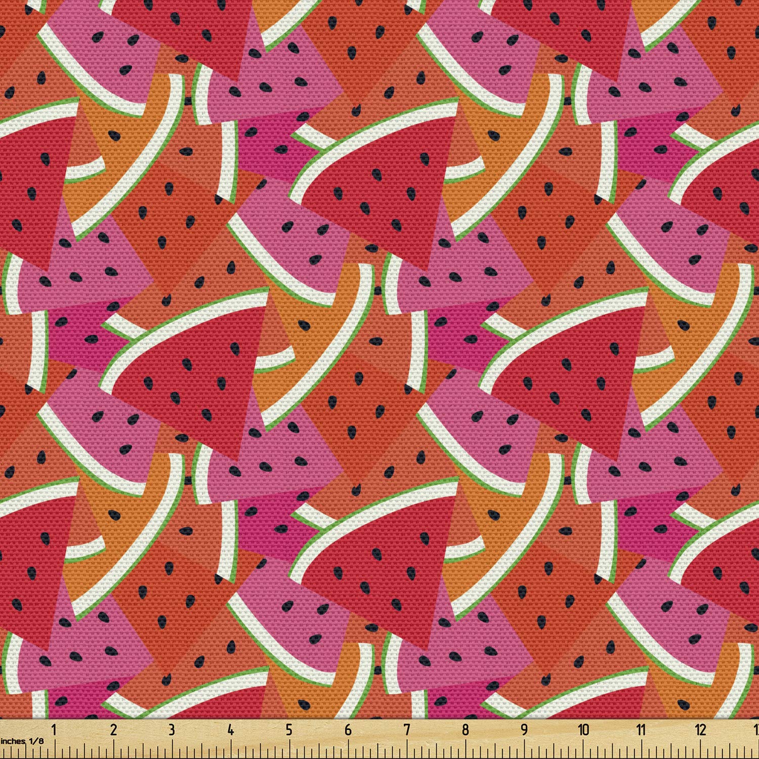 Ambesonne Cartoon Watermelon Fabric by The Yard - 10 Yards Multicolor Fruit Print Upholstery Material for Sofa, Curtains & Home Decor | Perfect for DIY Crafts, Pillow Covers & Nursery Decor
