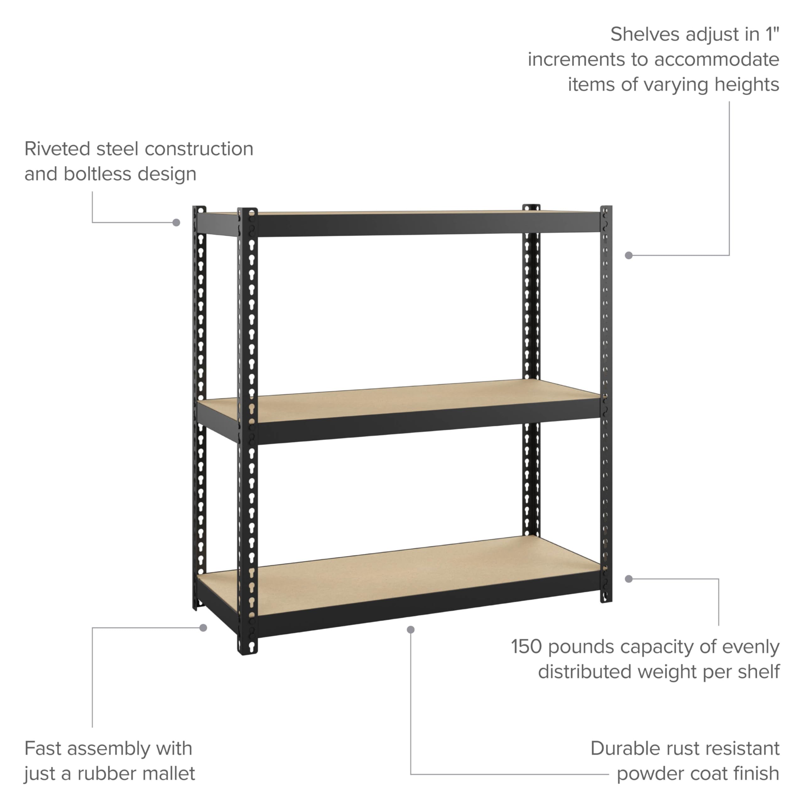 Hirsh Industries 3-Tier Heavy Duty Metal Shelving Unit - 12