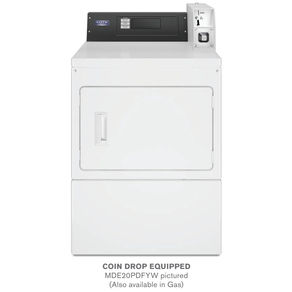 Maytag Commercial Front Load Dryer MDE20PDFZW - Heavy Duty Laundry Machine for Hotels, Gyms & Laundromats