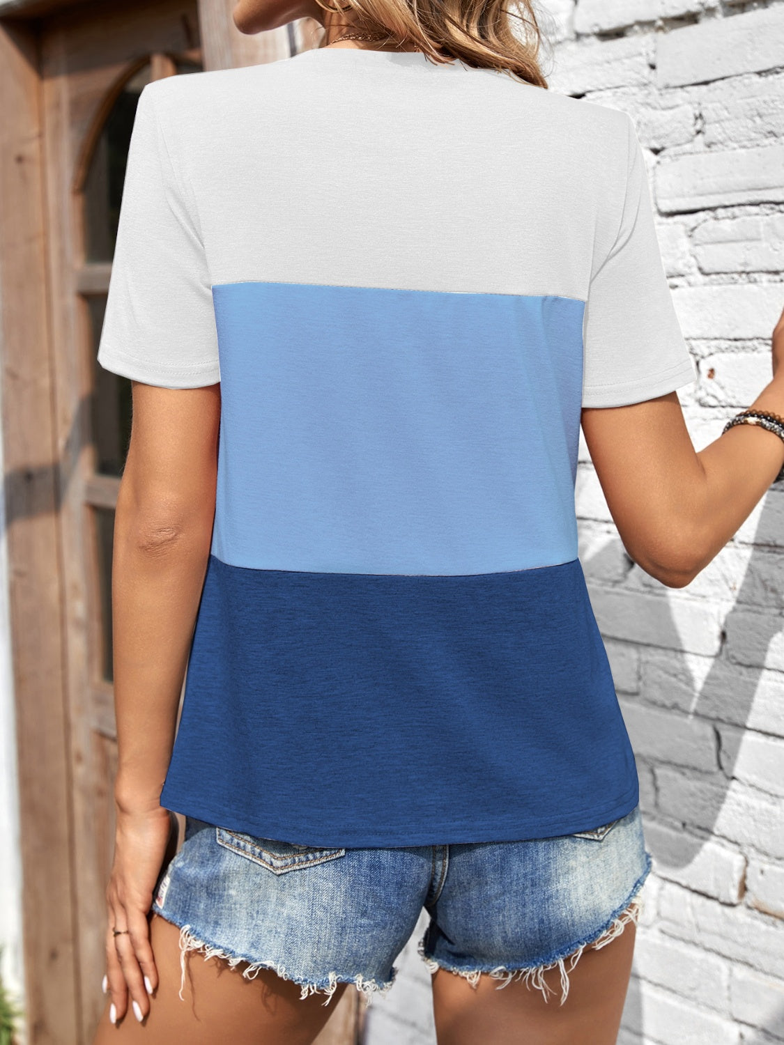 Color Block Round Neck Short Sleeve T-Shirt for Women - Casual Summer Cotton Tee - Perfect for Outfits, Travel & Daily Wear