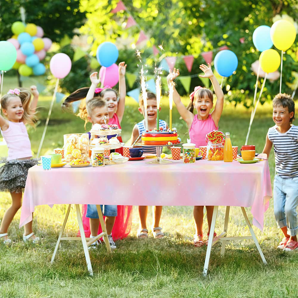 Pastel Rainbow Plastic Tablecloth - Waterproof Disposable Rectangle Table Cover for Birthday Party, Baby Shower & Events (54x108 Inches) - Perfect for Indoor/Outdoor Decorations & Party Supplies