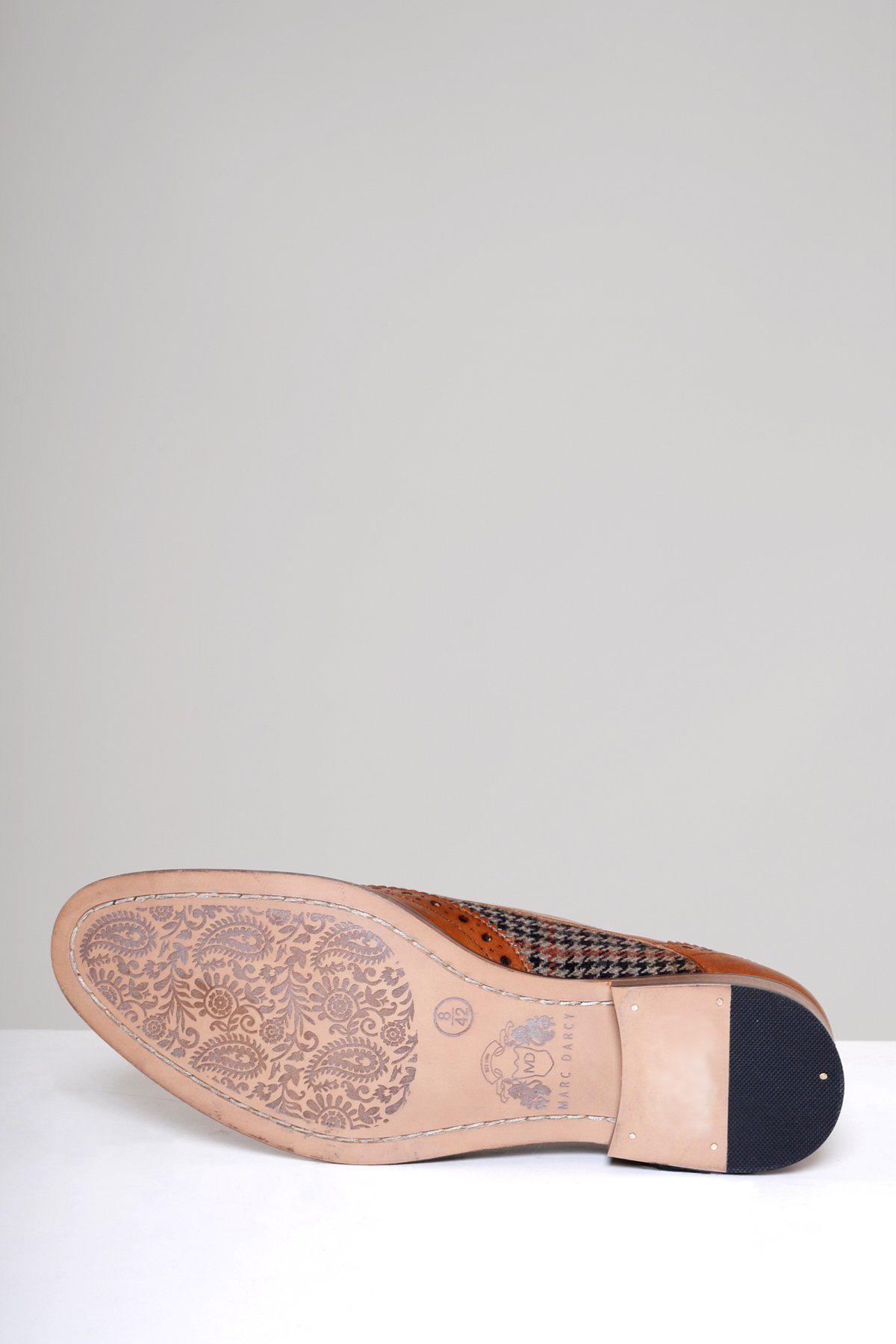 JACOB Men's Tan Leather Tweed Contrast Brogue Shoes - Classic Oxford Style for Business Casual & Formal Occasions