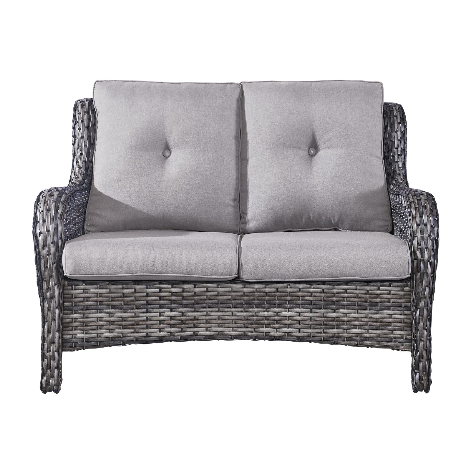 Outdoor Wicker Loveseat Patio Sofa - 2-Seater Rattan Outdoor Couch with Deep Seating & Comfortable Cushions, Waterproof & Weather Resistant for Porch, Deck, Balcony, Garden (Mixed Grey/Grey) - Perfect for Relaxing, Entertaining & Outdoor Lounging