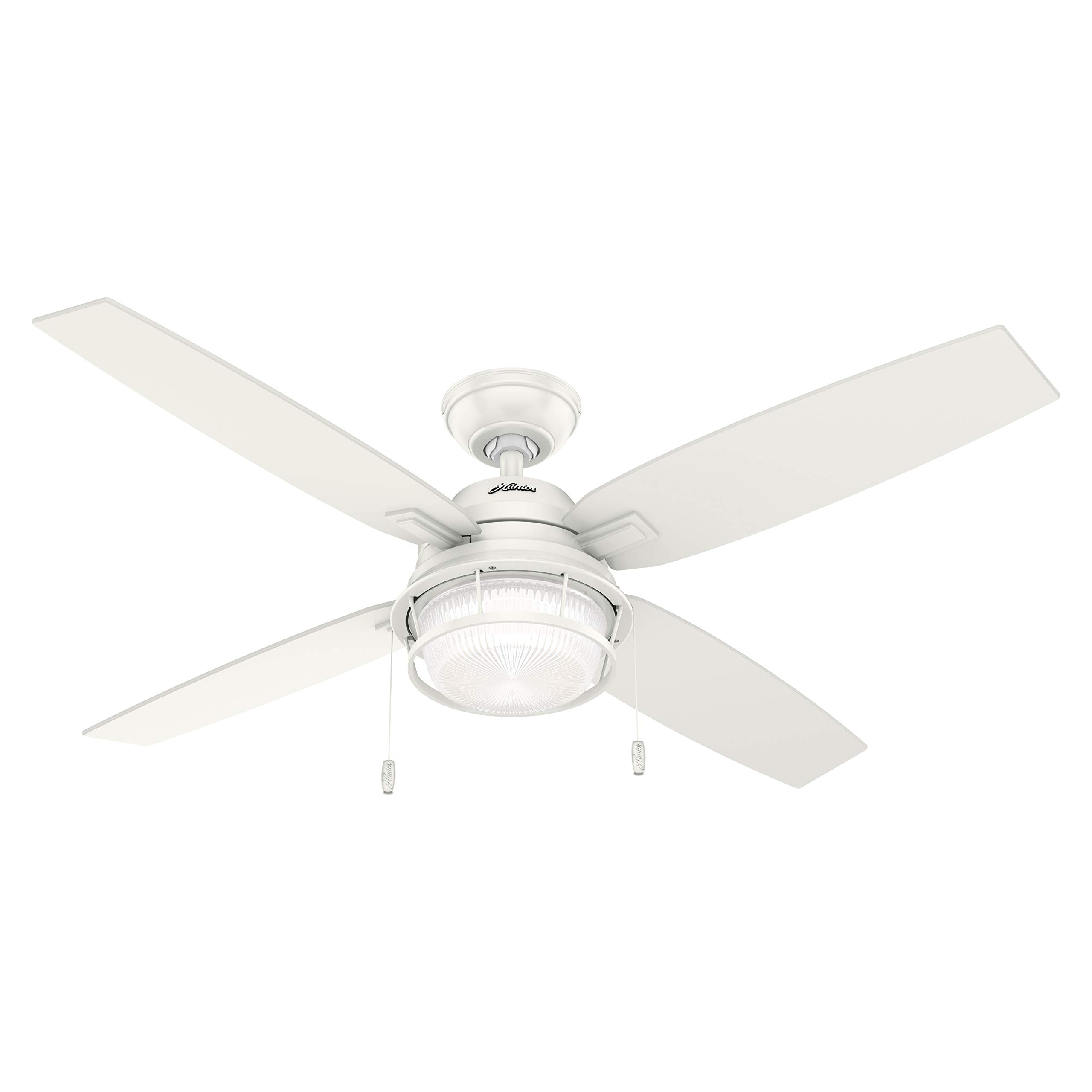 Hunter Fan 52 Inch White Indoor Outdoor Ceiling Fan with LED Light Kit - Energy Efficient Cooling for Living Room, Bedroom, Patio (Renewed)