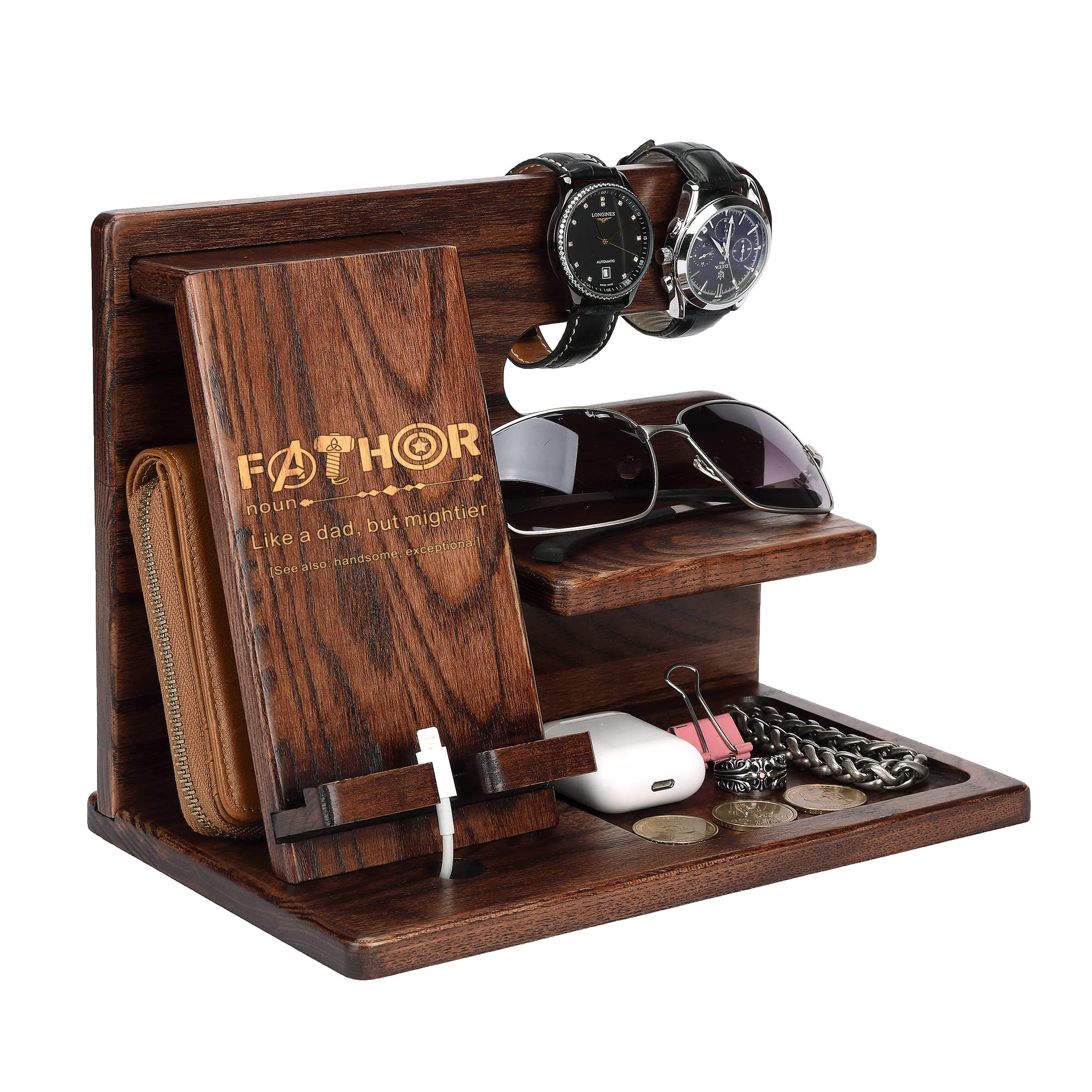 JulStar Custom Engraved Phone Dock - Personalized Gift for Dad, Husband, Father's Day, Birthday - Wooden Charging Station for iPhone, Samsung - Perfect for Office, Home Desk, Nightstand