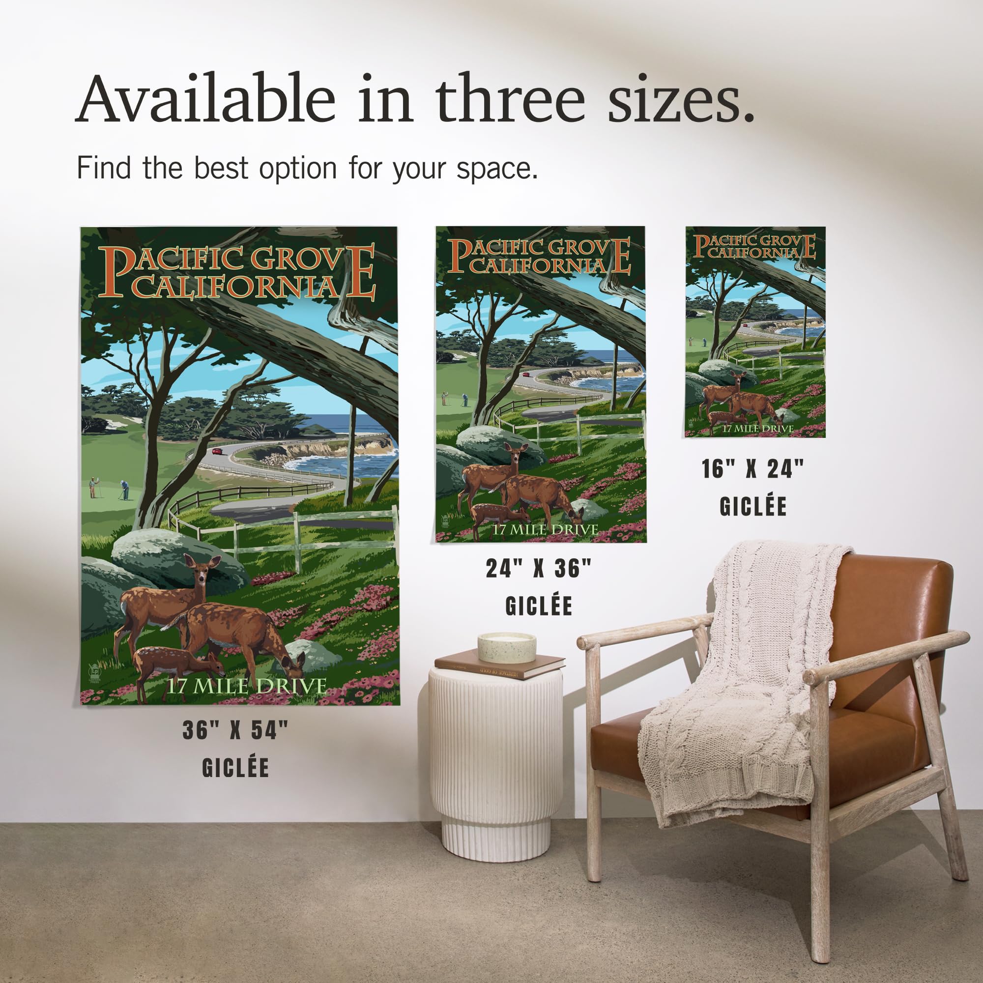 Lantern Press 16x24 Inch Giclee Art Print - Pacific Grove California 17 Mile Drive Coastal Landscape Wall Decor | Perfect for Living Room, Bedroom & Office