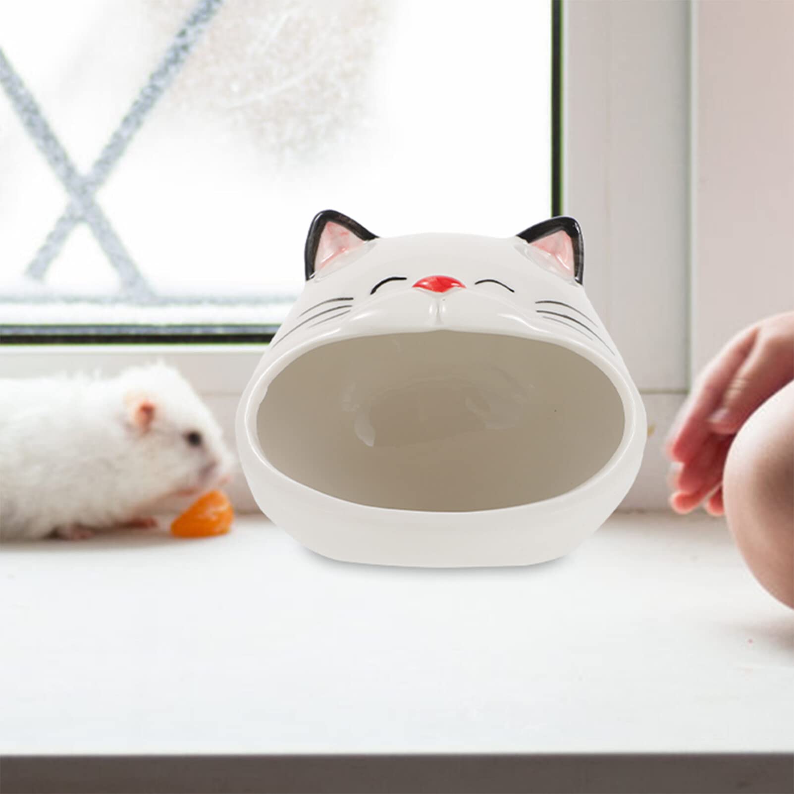 Ceramic Hamster House - Cat Shaped Small Animal Habitat for Gerbils, Mice & Hamsters - Cooling Ceramic Nest & Bath House for Cage Accessories - Perfect for Small Pet Playtime & Relaxation