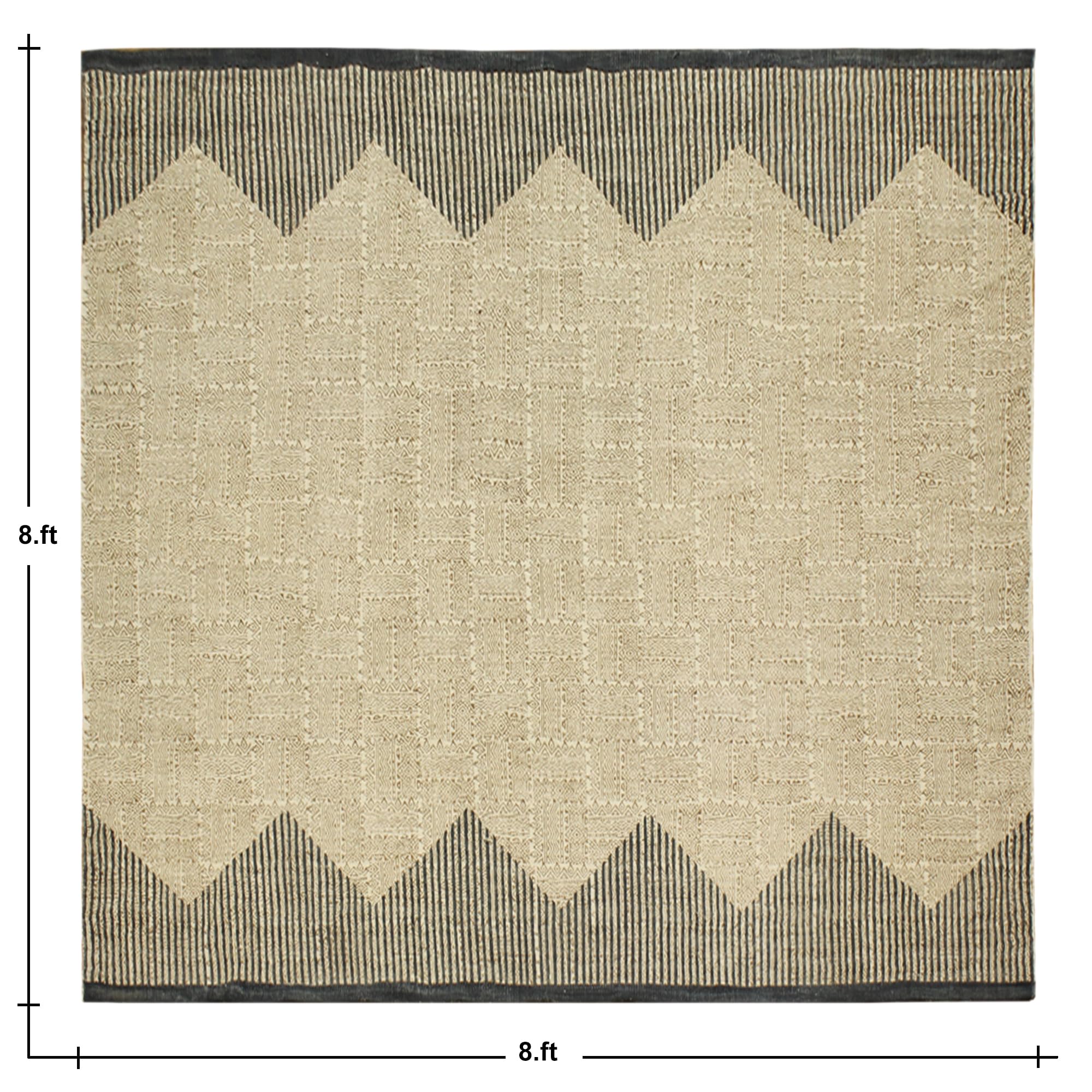 10x10 Ft Brown & Black Cotton Dhurrie Striped Kilim Rug - Square Flatweave Collection for Indoor & Outdoor Use - Perfect for Bedroom, Dining Room, High Traffic Areas, and Entryway Doormat
