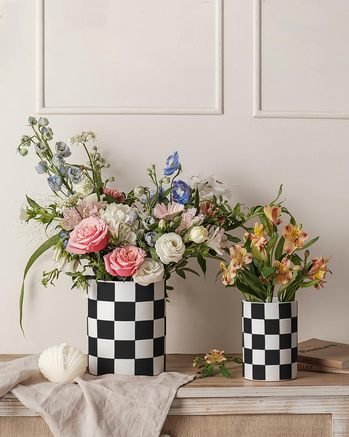Black Checkered Ceramic Utensil Holder - 7.1