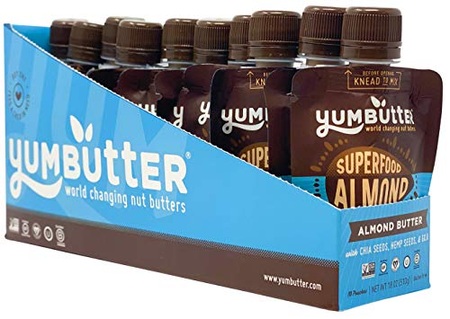 Organic Almond Butter Packets by Yumbutter - Gluten Free, Vegan, Non-GMO Superfood Snacks, 1.8oz Single Serve Pack (10 Count) - Perfect for On-the-Go, Hiking & Healthy Breakfast Topping