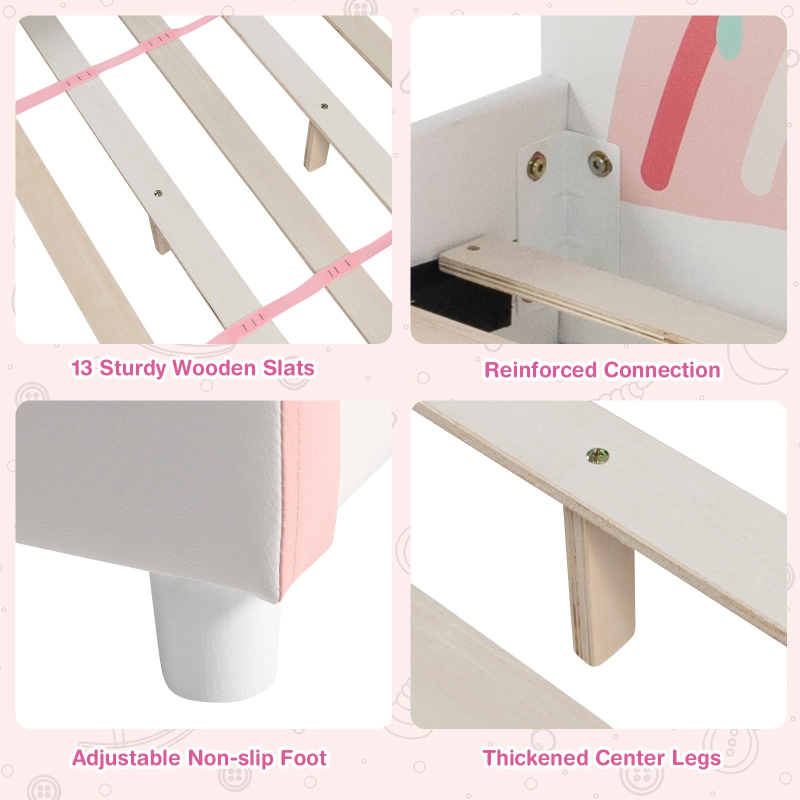 Costzon Twin Bed Frame for Kids - Wood Upholstered Platform Bed with Slat Support, Padded Headboard & Footboard - No Box Spring Needed - Easy Assembly - Fits Standard Twin Mattress (Cloud) - Perfect for Kids' Bedrooms, Guest Rooms & Small Spaces