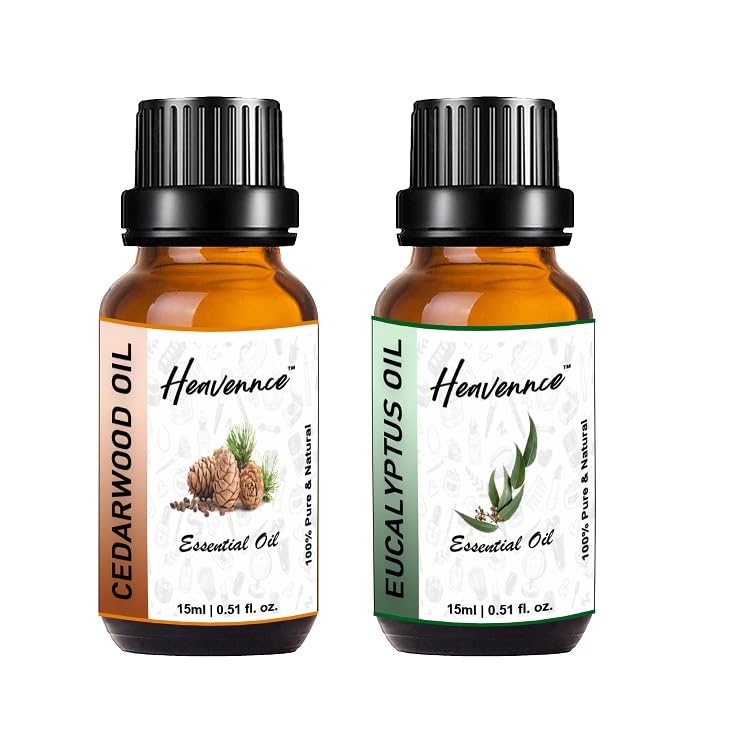 Premium Cedarwood & Eucalyptus Essential Oil Set (2x30ml) - Natural Hair & Skin Care, Moisturizer, Massage & Aromatherapy Oil for Relaxation, Diffuser Use - Perfect for Spa, Yoga & Home Wellness