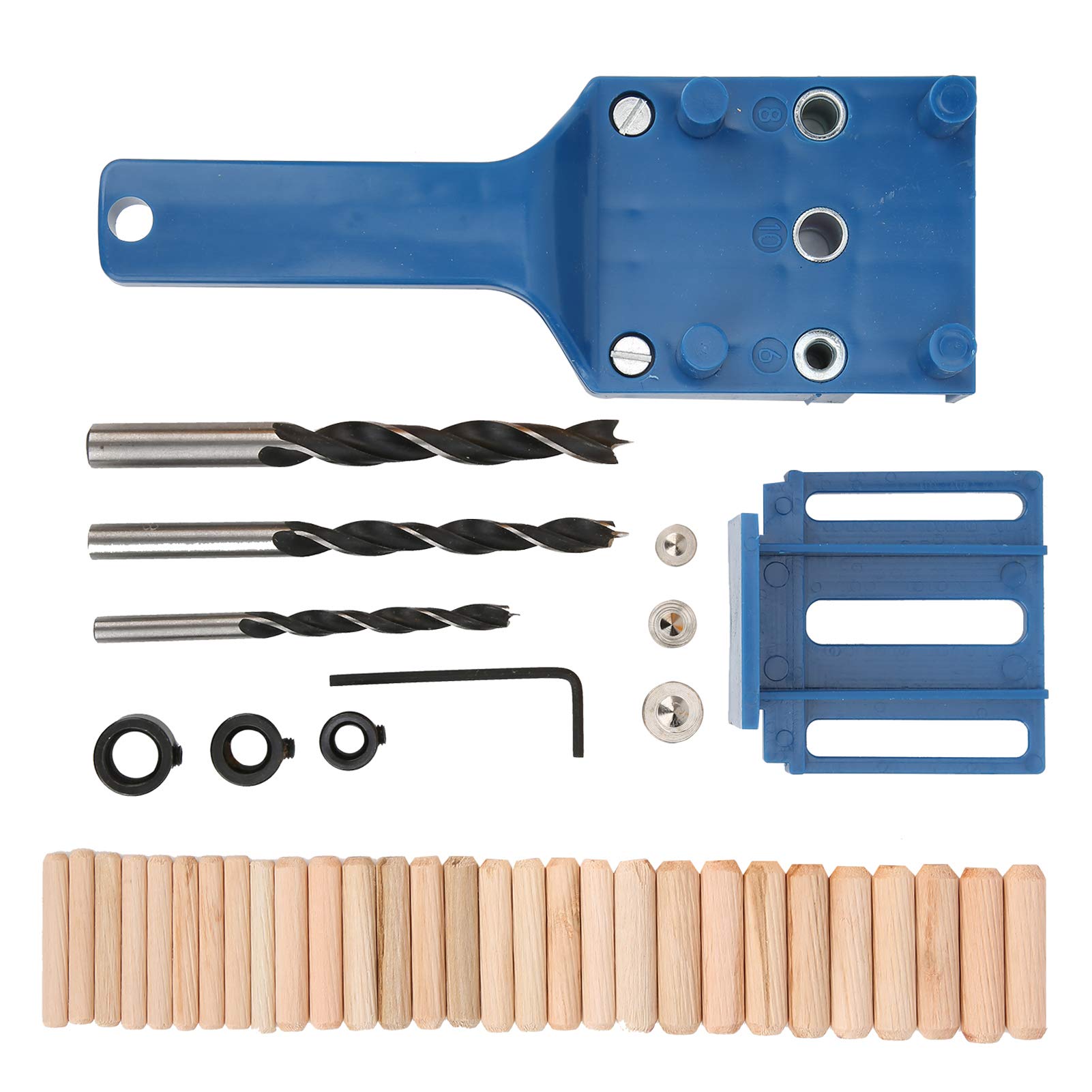 41-Piece Straight Hole Locator Set - Self-Centering Dowel Drill Guide Kit for Woodworking | Power Tool Accessory Jigs | Perfect for Cabinet Making, Furniture Assembly & DIY Wood Projects (Blue)