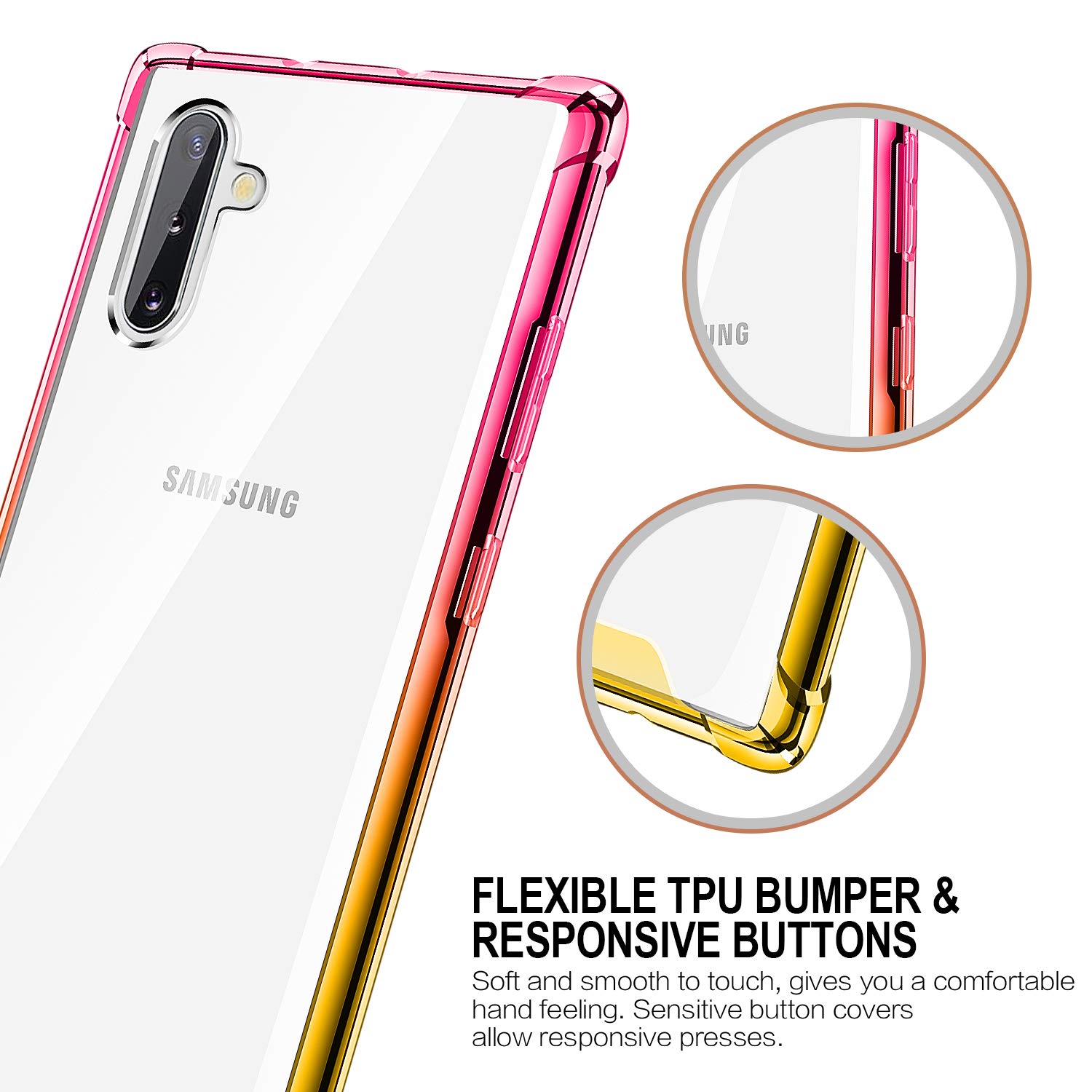 Samsung Galaxy Note 10 Case (2019) - Clear Gradient Slim Protective Phone Cover with Reinforced TPU Bumper | Shockproof & Durable | Perfect for Everyday Use, Work & Travel (Pink Gold)