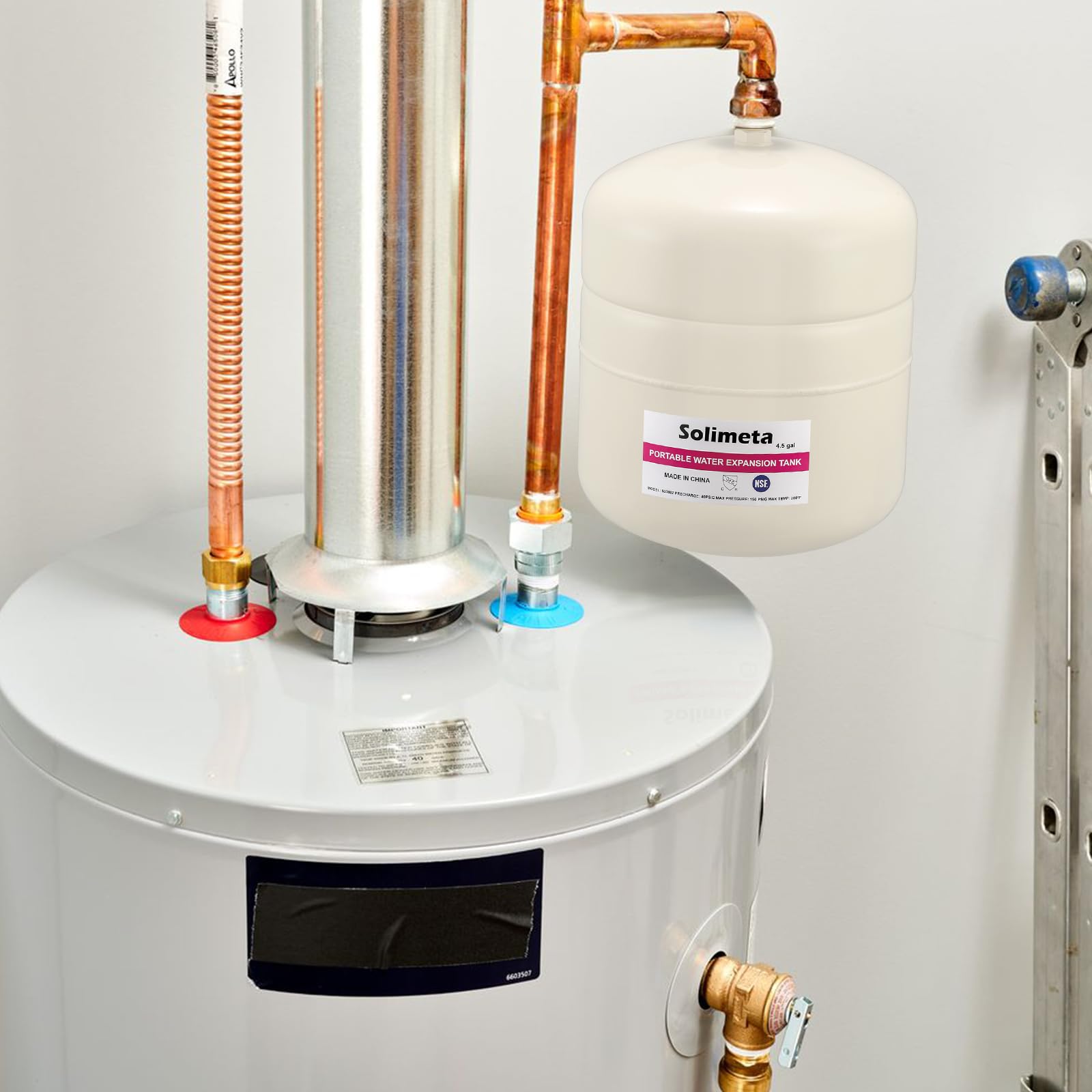 Solimeta 4.5 Gallon Thermal Expansion Tank for Water Heater - White Potable Water Expansion Tank | Prevents Pressure Buildup in Plumbing Systems | Ideal for Residential & Commercial Water Heaters