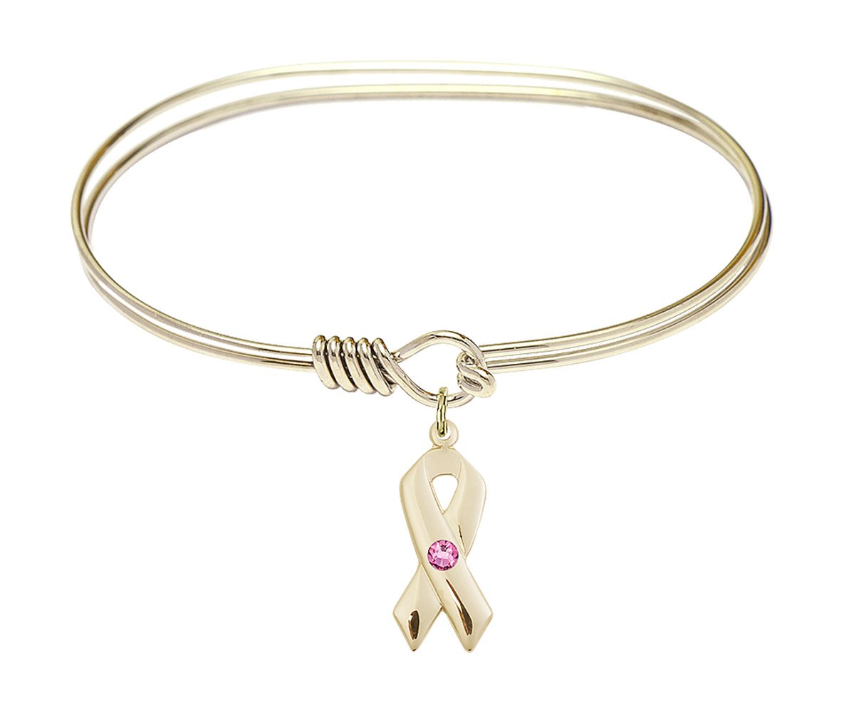 7 Inch Oval Eye Hook Bangle Bracelet with Cancer Awareness Charm & Rose Crystal - Perfect for Breast Cancer Awareness Events, Fundraisers, and Thoughtful Gifts