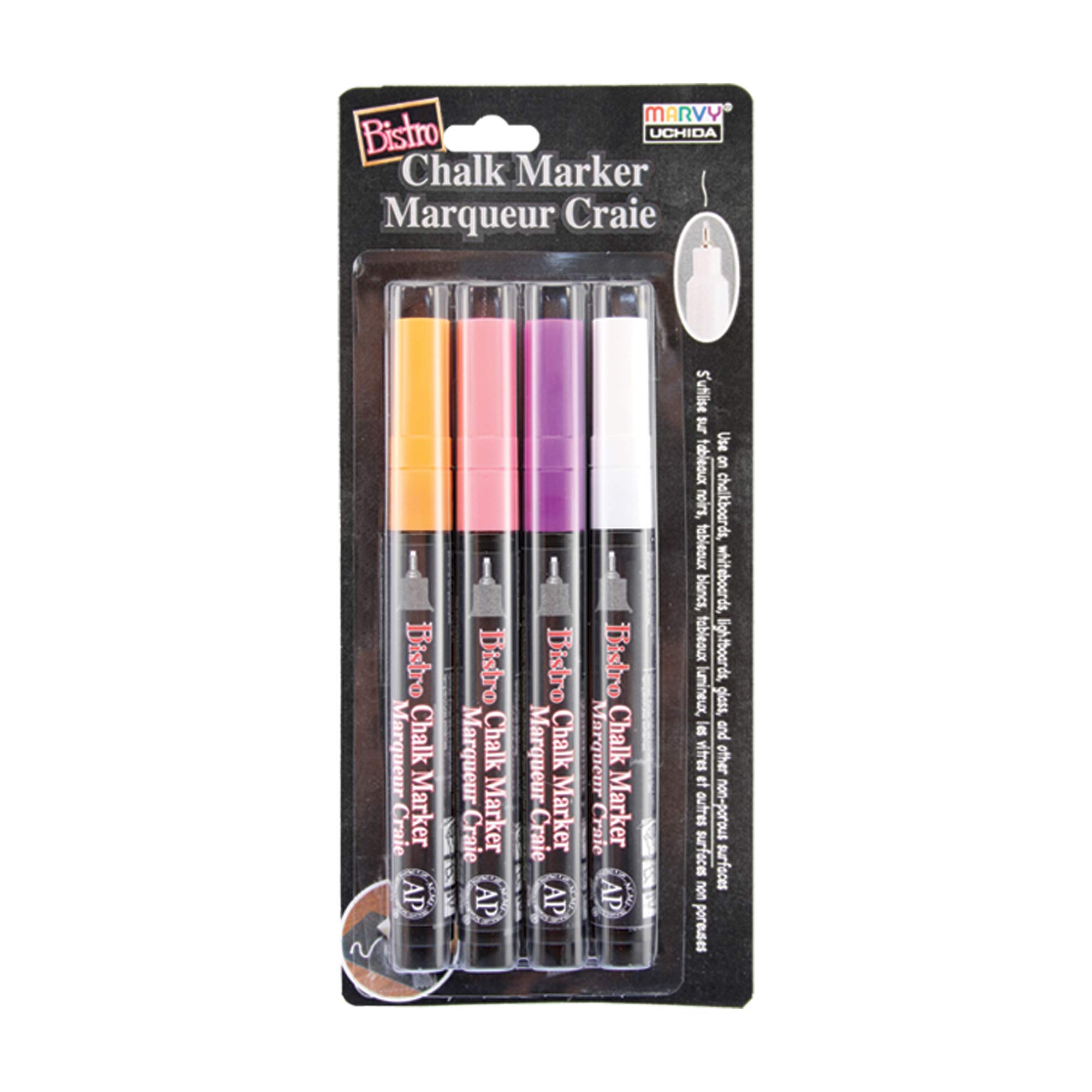 Uchida of America Extra Fine Tip Bistro Chalk Markers - 4 Pack Multicolor Chalkboard Markers for Restaurants, Cafes, and Menu Boards - Non Toxic Liquid Chalk Pens for Glass, Windows, and Signs