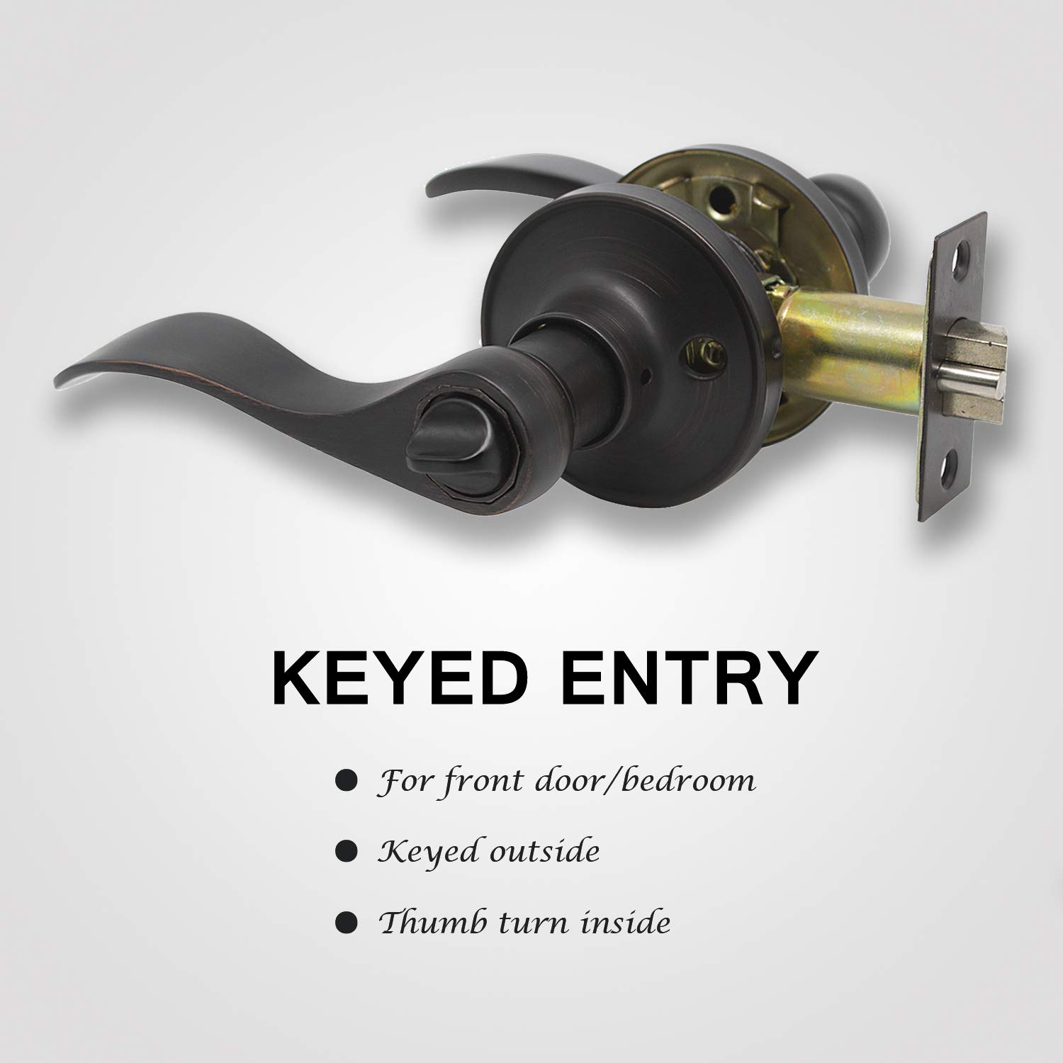 KNOBWELL 5-Pack Wave Style Keyed Entry Door Lever Lock Set - Oil Rubbed Bronze Exterior/Interior Door Handles (Reversible for Left/Right Hand, Unique Keys) - Perfect for Home, Office & Commercial Security