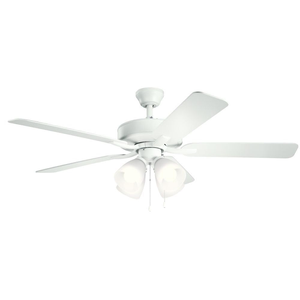 Kichler 330016MWH 52-Inch Matte White Ceiling Fan with LED Light Kit - Energy Efficient Indoor/Outdoor Fan for Living Room, Bedroom, or Patio