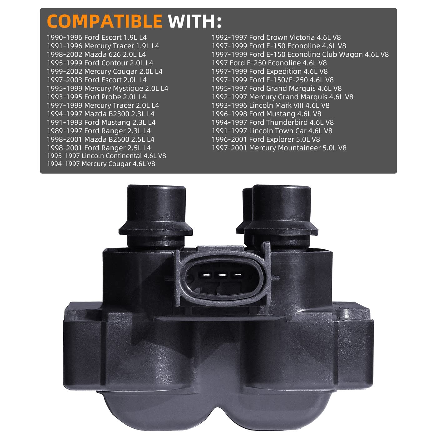 2 Pack Ignition Coil Replacement for Ford Escort/Tracer 626/Contour/Cougar/B2300/Mustang/Expedition - Compatible with L4 V8 Engines - Replaces FD487 DG435 DG449 DG457 - Perfect for Engine Performance & Smooth Driving