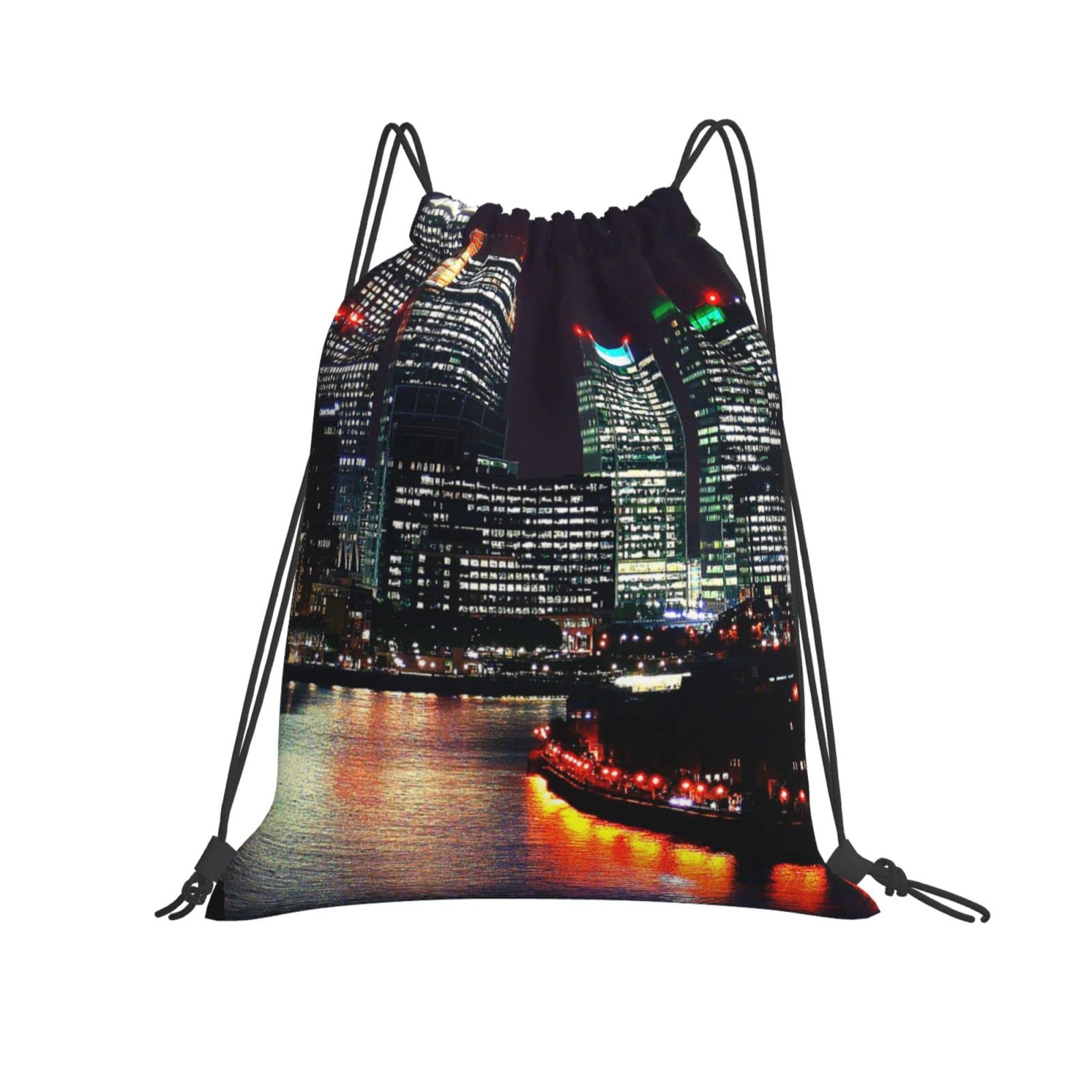 Waterproof Drawstring Backpack - Unisex Sports Gym Yoga Travel Bag with New York Night Scene Print | Perfect for Workouts, Shopping & Outdoor Adventures