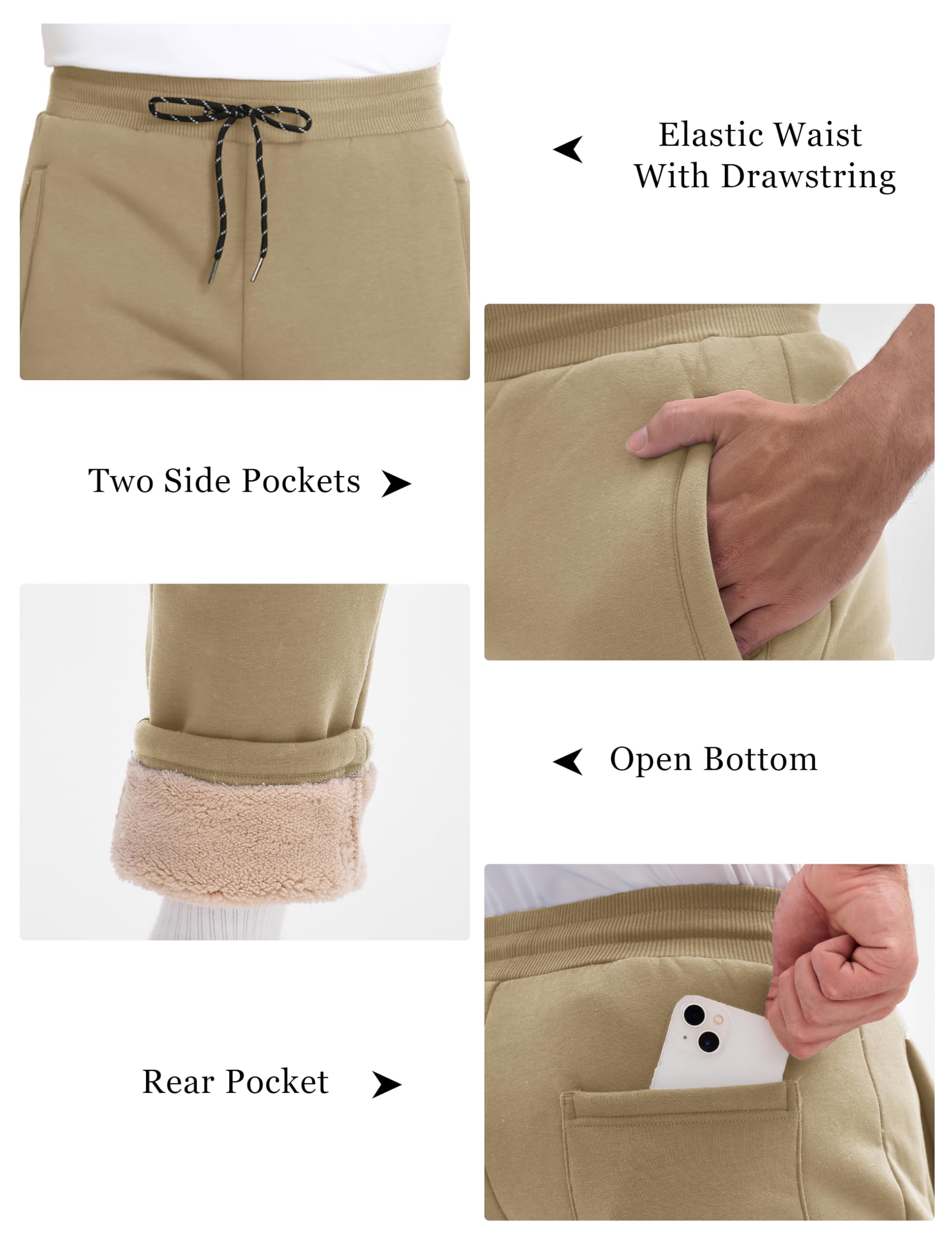 MAGCOMSEN Men's Winter Fleece Lined Sweatpants - Sherpa Lined Thermal Joggers for Cold Weather, Thick Warm Athletic Pants for Running, Hiking & Outdoor Activities