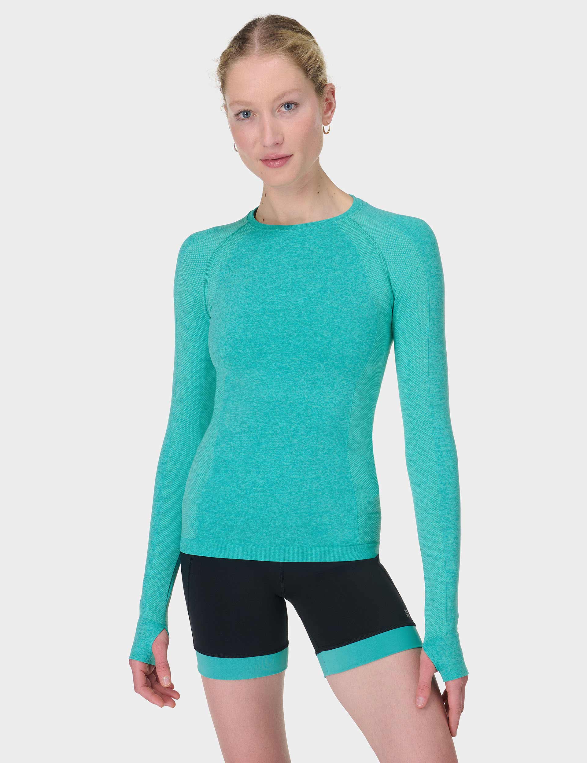 Seamless Gym Long Sleeve Workout Top for Women & Men - Breathable Athletic Shirt in Seaspray Ripple Blue Marl - Perfect for Yoga, Running & Fitness Training