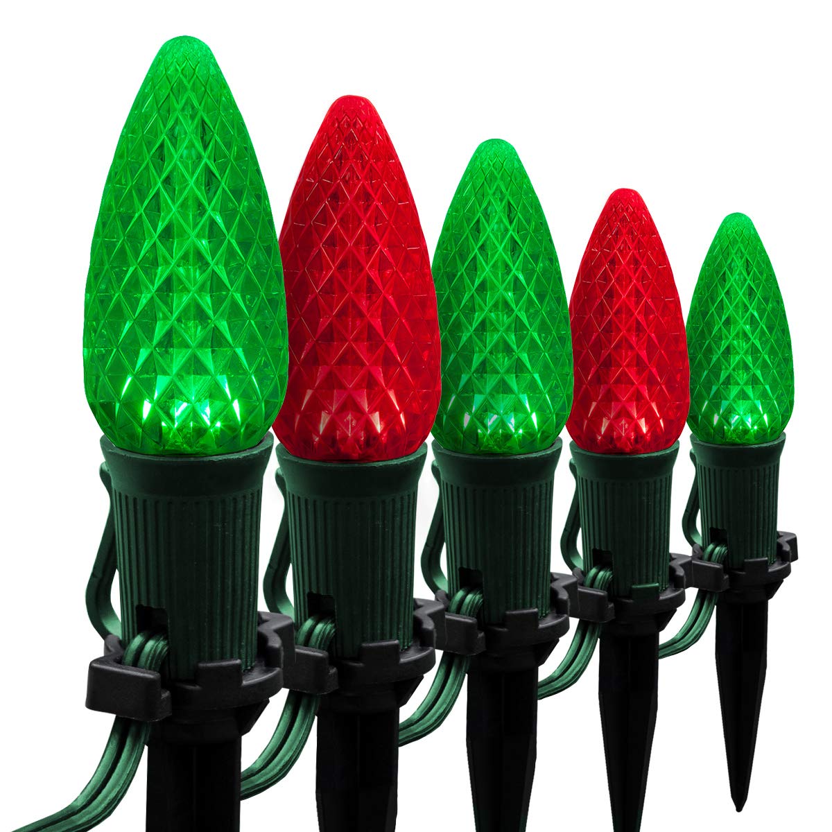 Wintergreen LED Christmas Pathway Lights - Red & Green C9 Outdoor String for Holidays