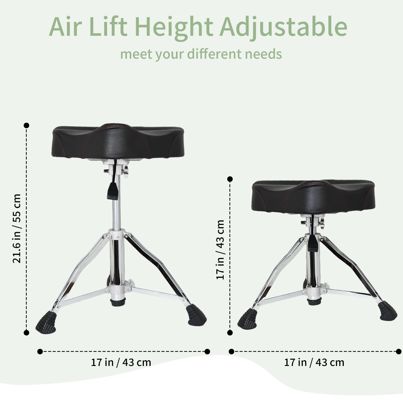 Heavy Duty Hydraulic Drum Throne with Backrest - Adjustable Drum Stool Seat for Drummers, Portable & Removable Motorcycle Style Drum Chair - Perfect for Drum Practice, Live Performances & Music Studios