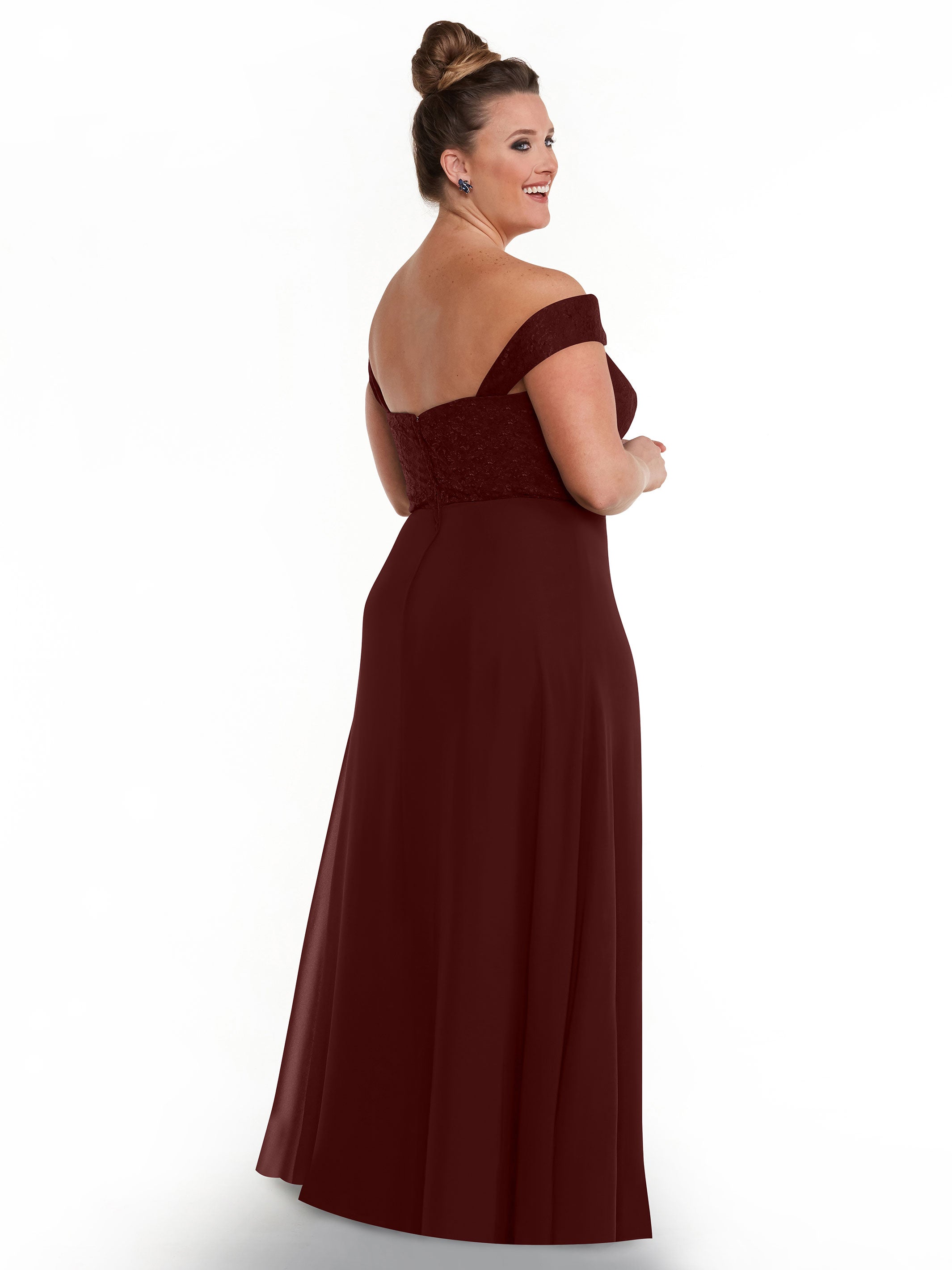 Elegant Off-the-Shoulder Chiffon A-Line Bridesmaid Dress with Lace Bodice - Perfect for Weddings, Formal Events & Special Occasions