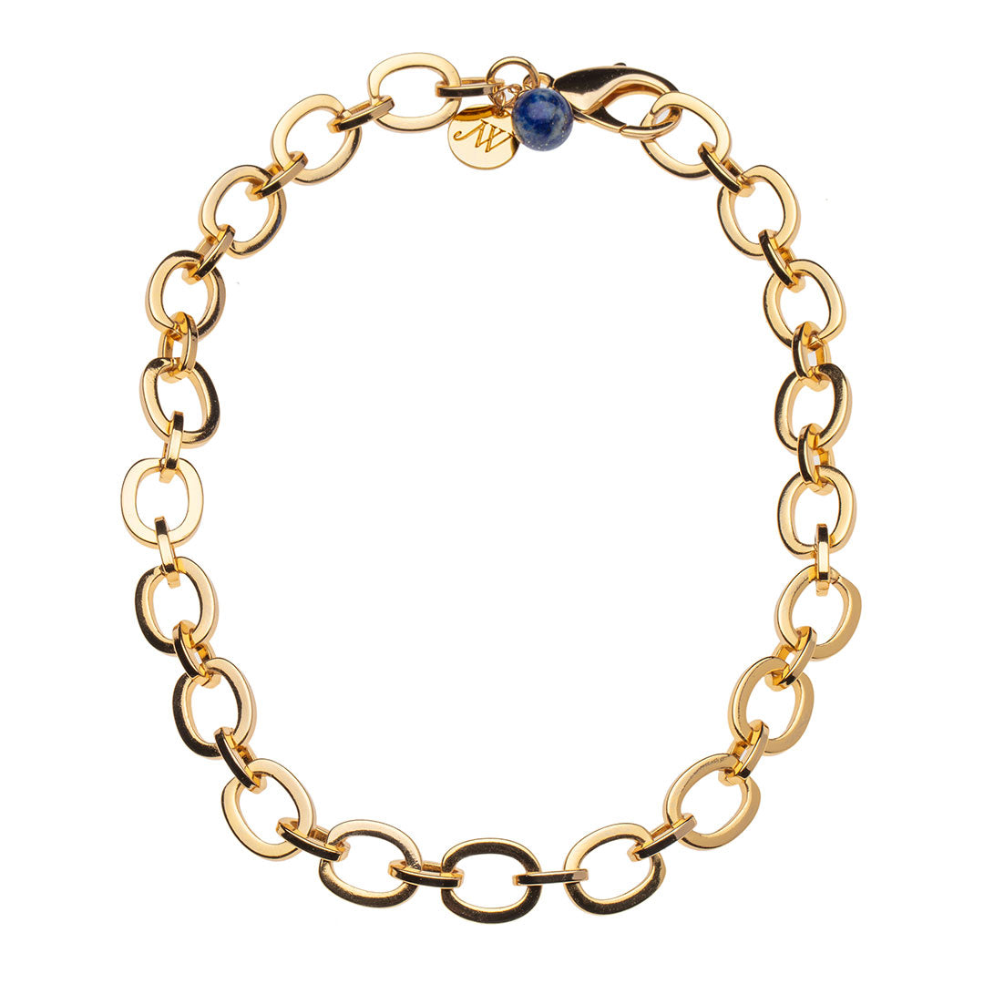 Jane Win Chunky Link Chain Necklace with Lapis Lazuli Beads - Elegant Statement Jewelry for Women, Perfect for Parties, Weddings & Everyday Wear