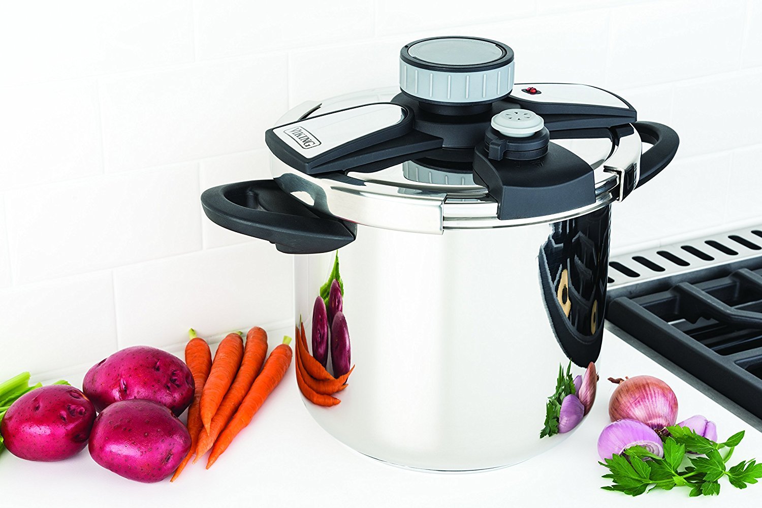 Viking Culinary 8 Quart Stainless Steel Pressure Cooker - 3-Ply Construction, Induction Compatible, Easy Clamp-Style Lock Lid - Perfect for Fast Cooking, Meal Prep & Large Family Dinners