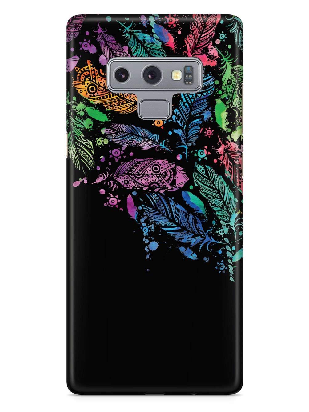 Inspired Cases - Samsung Galaxy Note 9 Case with 3D Textured Design, Protective Phone Cover with Watercolor Feathers Pattern in Black - Perfect for Everyday Use, Travel, and Work Protection