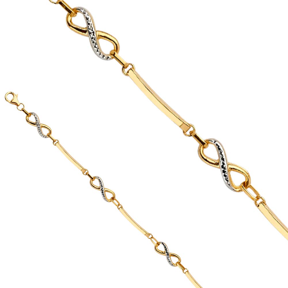 14K Tri-Color Gold Chain Bracelet for Women & Men - 7.25