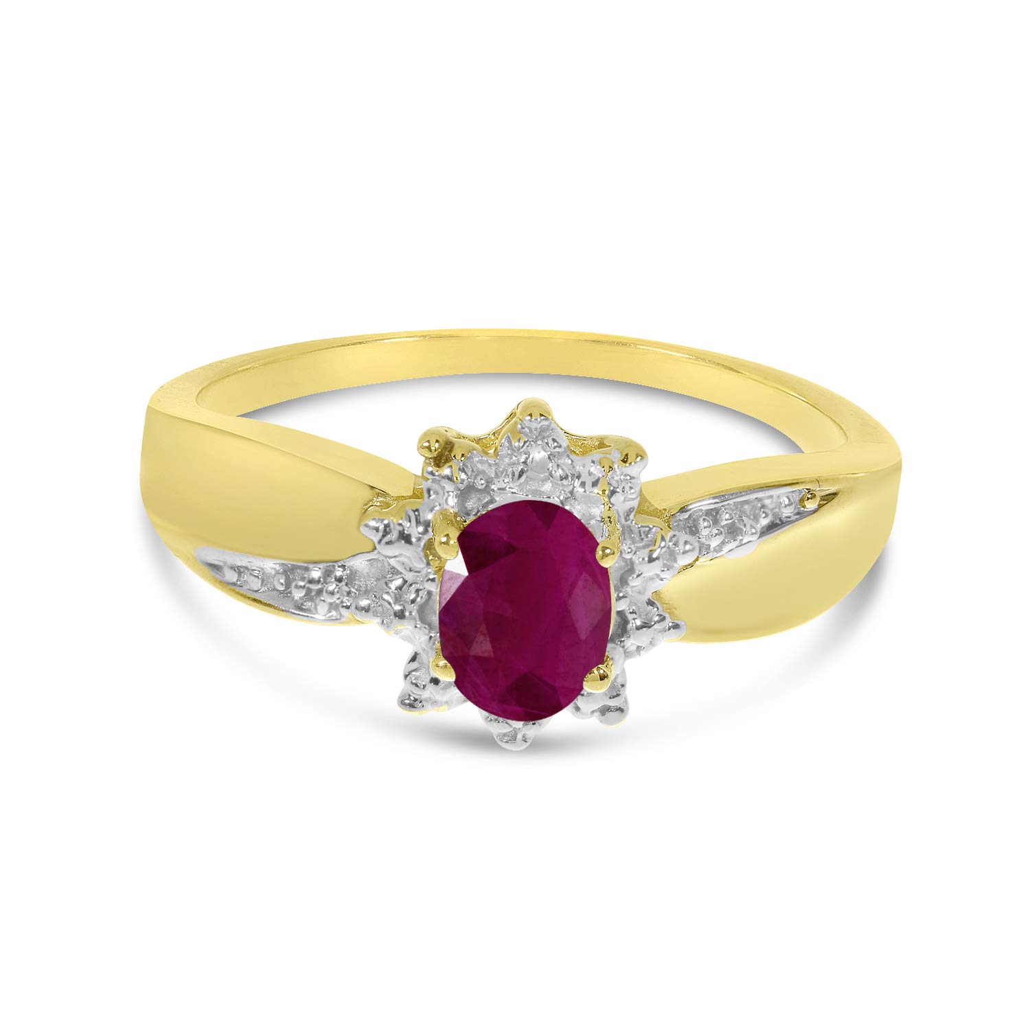 10K Yellow Gold Oval Ruby and Diamond Ring for Women - Elegant Vintage Style Engagement, Wedding, or Anniversary Jewelry Gift