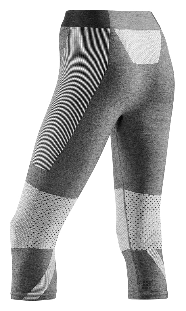 CEP Women's Ski Touring 3/4 Base Layer Tights - Grey XS | Compression Leggings for Cross-Country Skiing & Winter Sports
