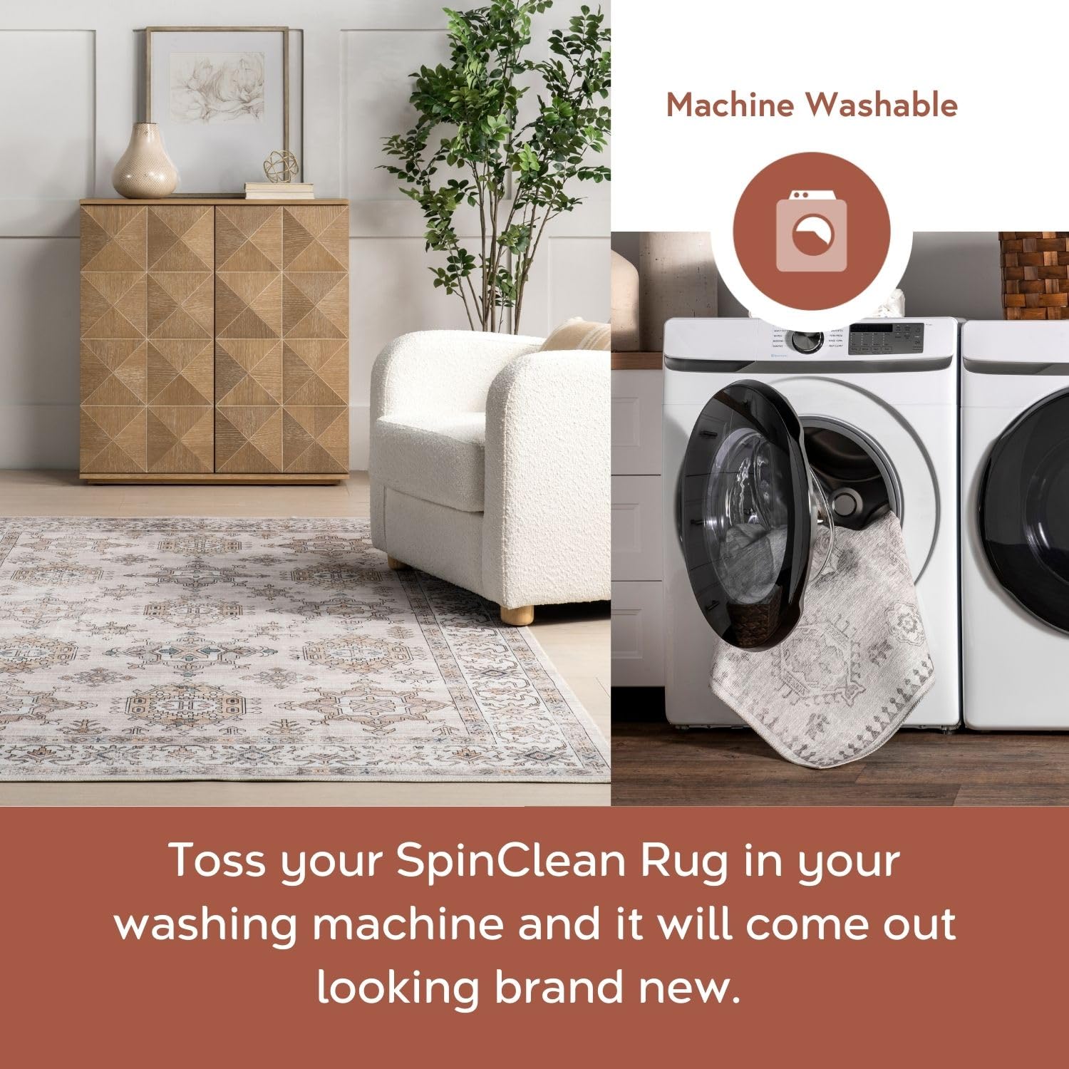 nuLOOM Finley Beige 8' x 10' Washable Area Rug - Stain Resistant, Non-Slip Backing, Low Profile for Living Room, Bedroom & Dining Room | Perfect for High Traffic Areas & Pet-Friendly Homes
